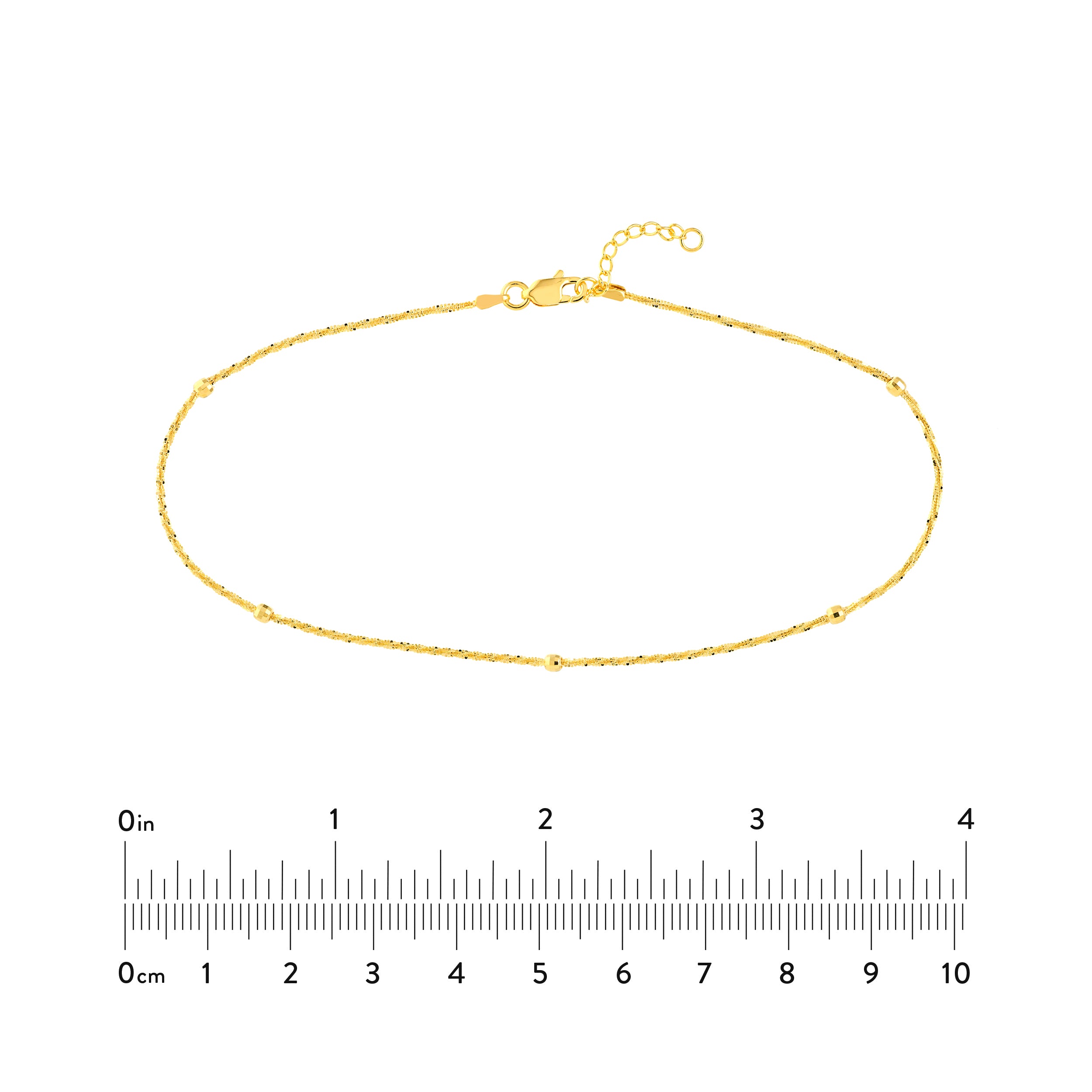 10" ADJUSTABLE DIAMOND-CUT AXIS STATION BEAD CHAIN ANKLET | 14K YELLOW GOLD | MF013491-14Y - Brownlee Jewelers