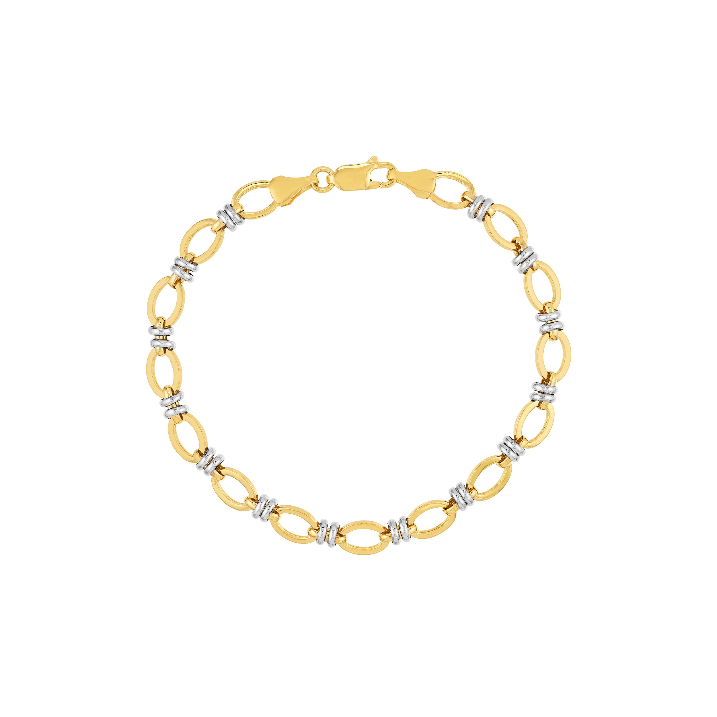 7.5" DOUBLE WHITE FLAT OVAL LINK BRACELET | 14K TWO-TONE GOLD | MF014350-14YB - Brownlee Jewelers