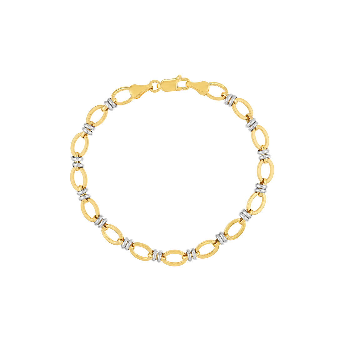 7.5" DOUBLE WHITE FLAT OVAL LINK BRACELET | 14K TWO-TONE GOLD | MF014350-14YB - Brownlee Jewelers