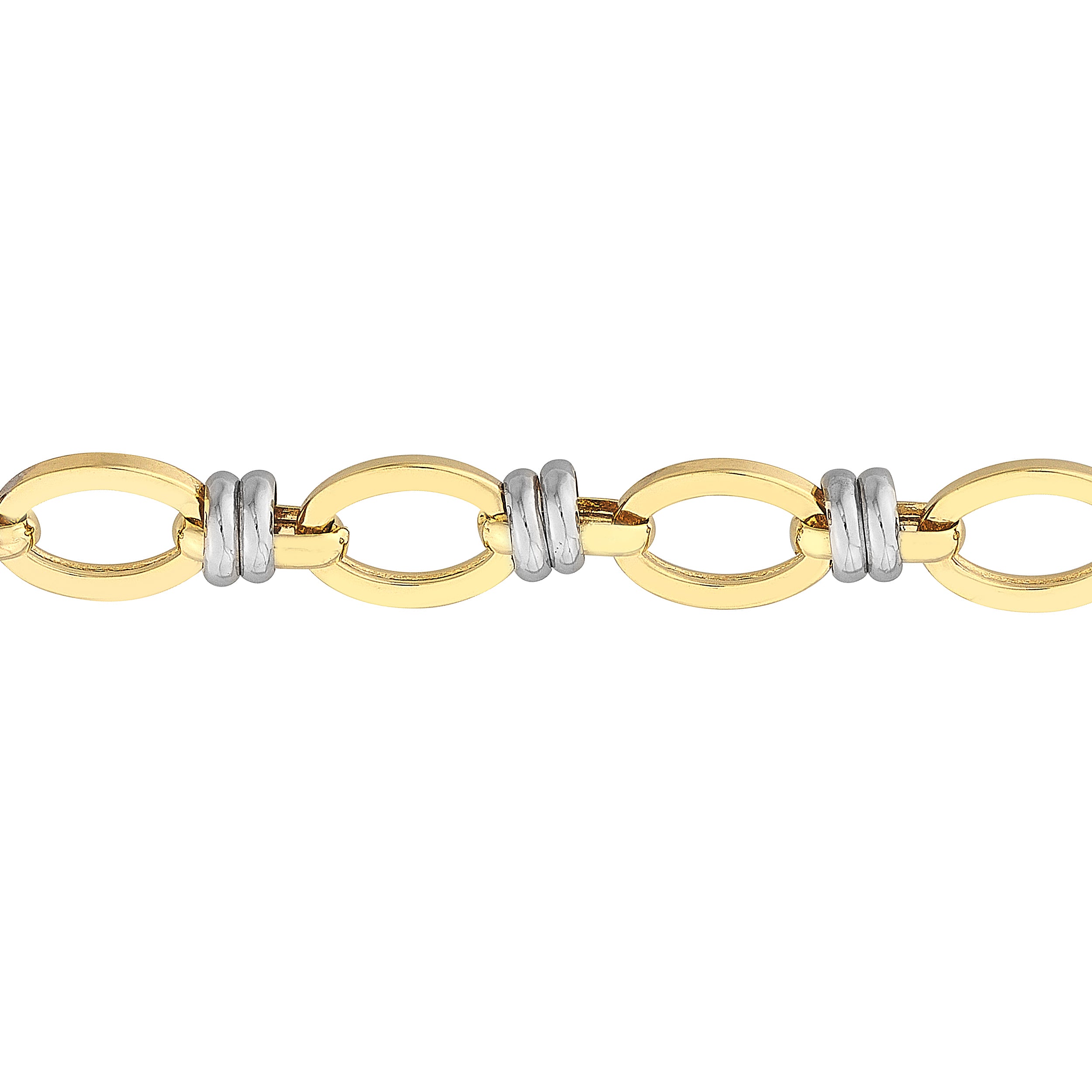 7.5" DOUBLE WHITE FLAT OVAL LINK BRACELET | 14K TWO-TONE GOLD | MF014350-14YB - Brownlee Jewelers