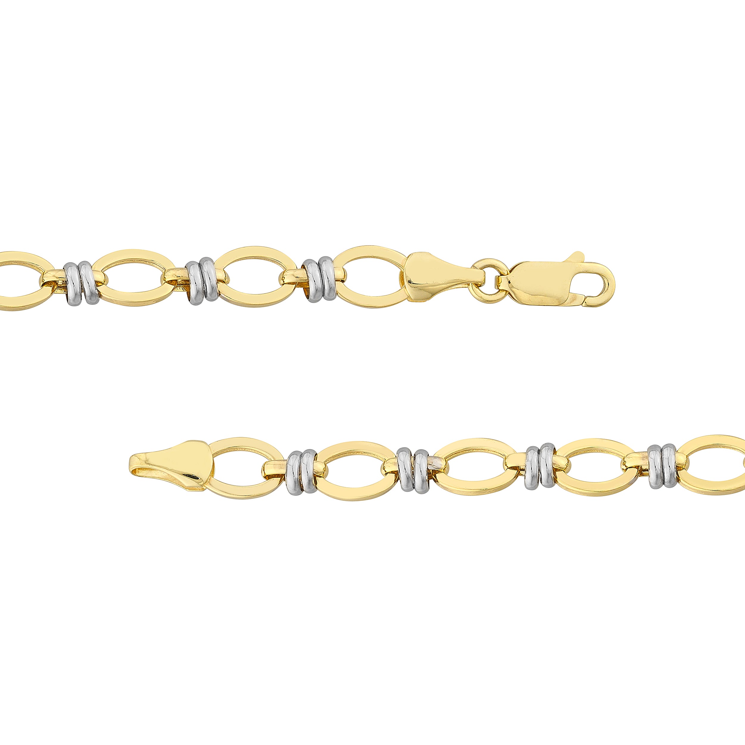7.5" DOUBLE WHITE FLAT OVAL LINK BRACELET | 14K TWO-TONE GOLD | MF014350-14YB - Brownlee Jewelers