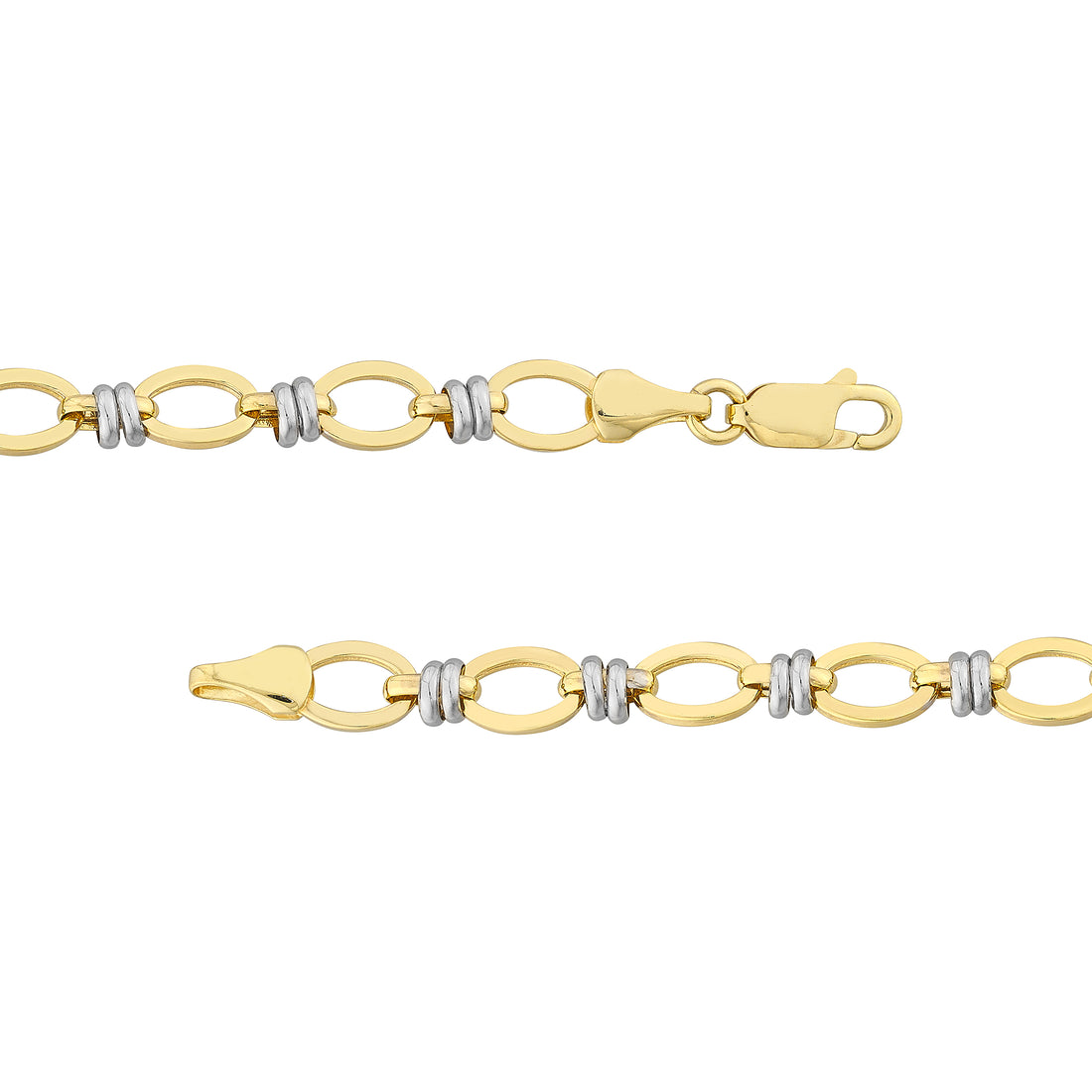 7.5" DOUBLE WHITE FLAT OVAL LINK BRACELET | 14K TWO-TONE GOLD | MF014350-14YB - Brownlee Jewelers