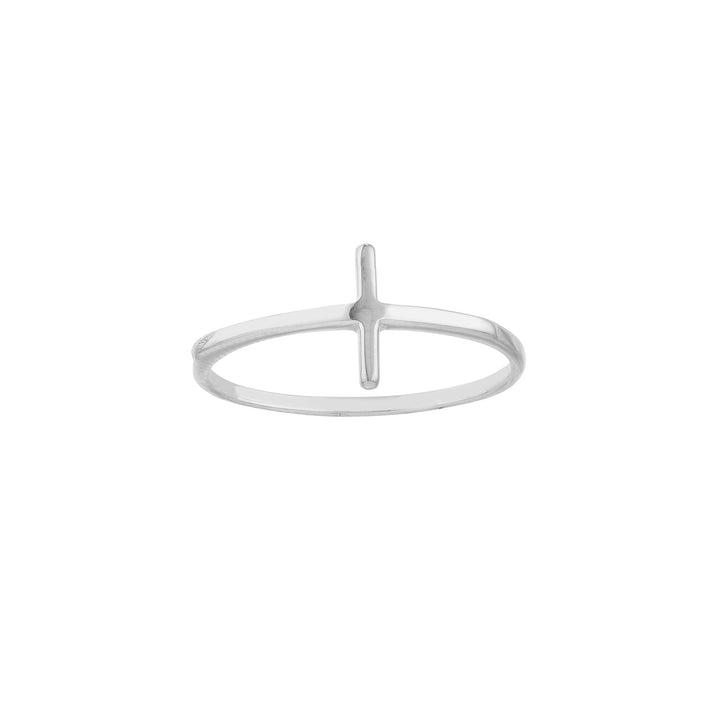 Small Cross Ring | 14K White Gold | Minimalist Faith Ring | Size 7 - Brownee Jewelers