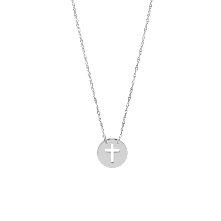 CROSS ROUND DISC PENDANT NECKLACE | 14K WHITE GOLD | MF026727-14B - Brownlee Jewelers