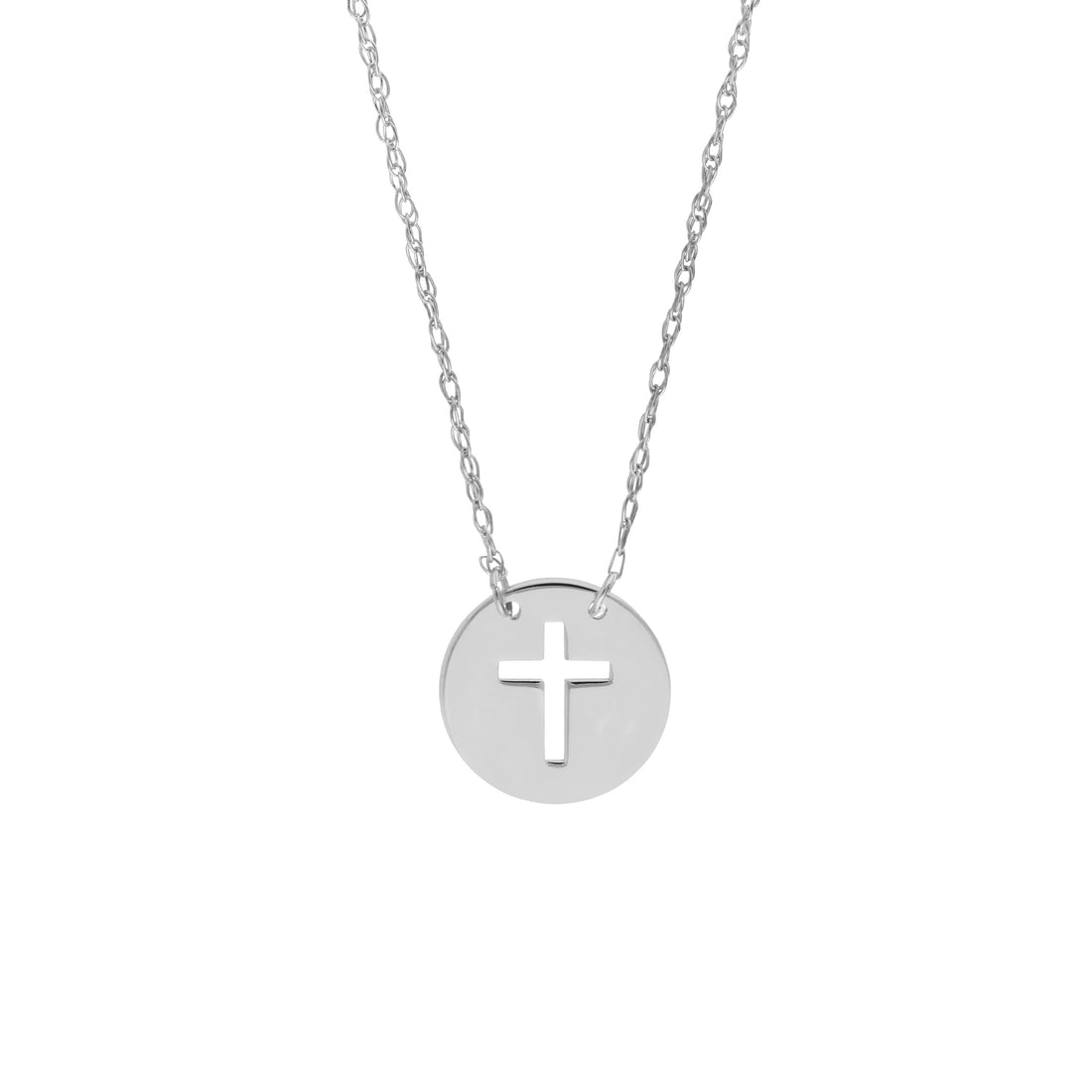 CROSS ROUND DISC PENDANT NECKLACE | 14K WHITE GOLD | MF026727-14B - Brownlee Jewelers
