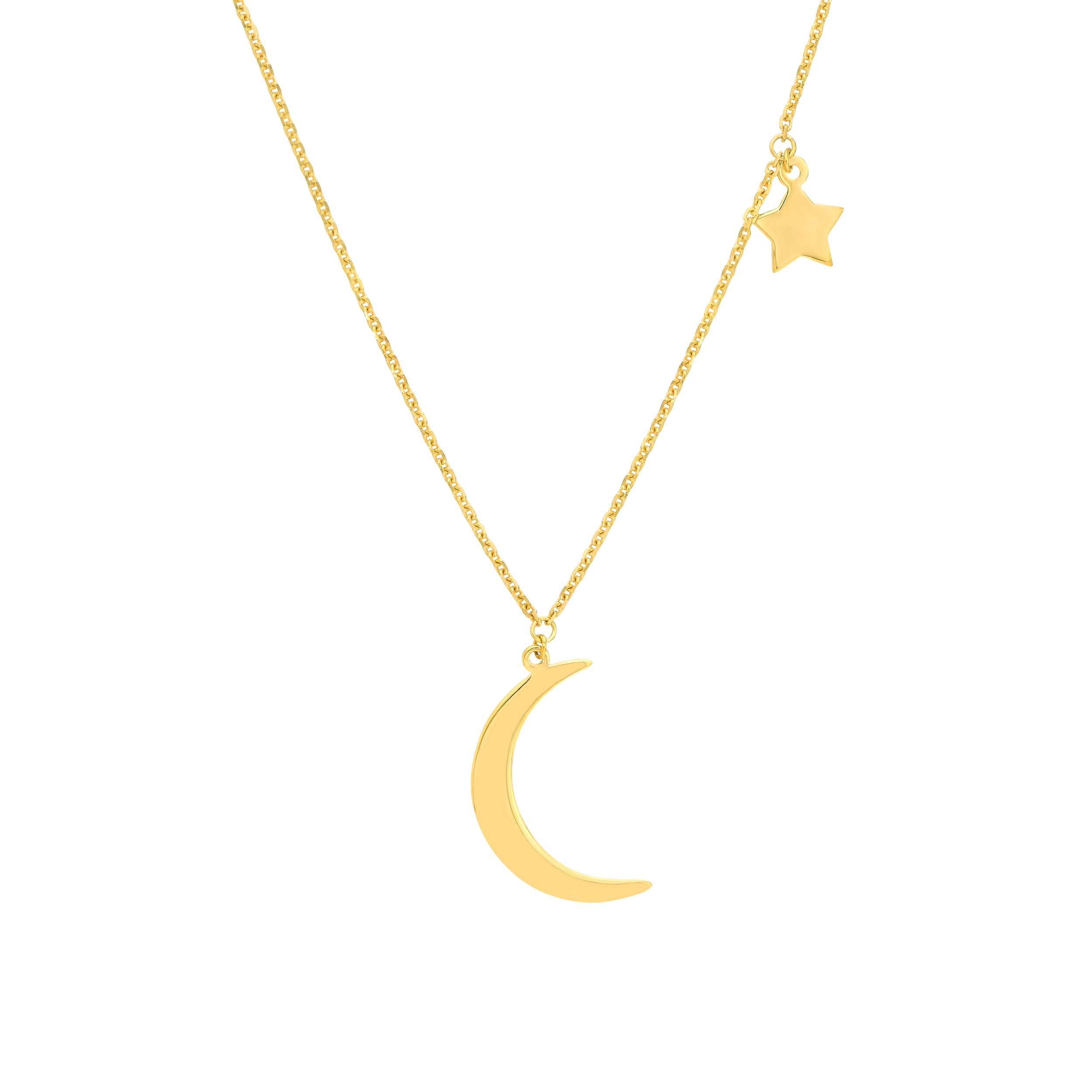 18" STAR MOON PENDANT NECKLACE | 14K YELLOW GOLD | MF031788-14Y - Brownlee Jewelers