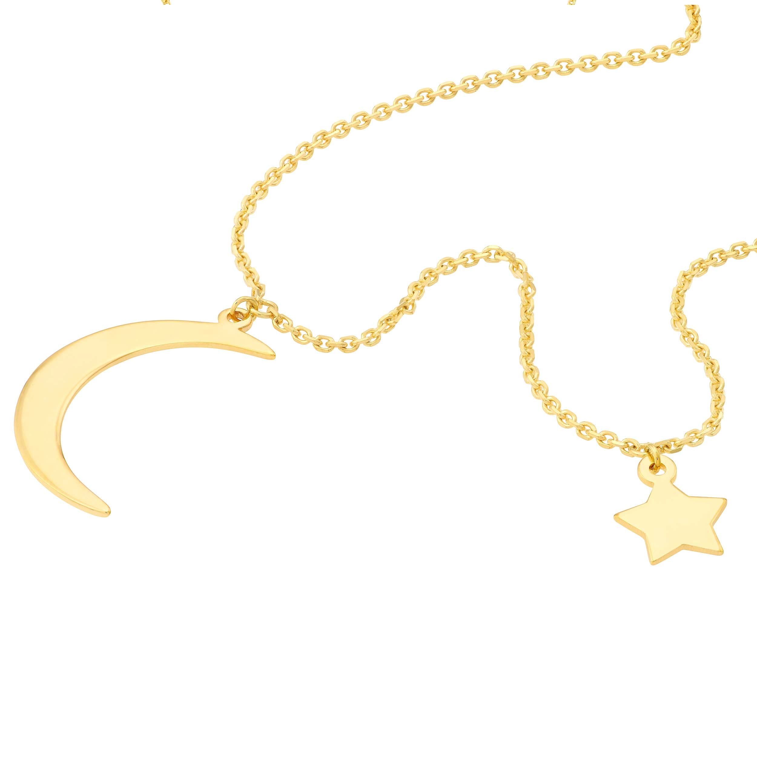 18" STAR MOON PENDANT NECKLACE | 14K YELLOW GOLD | MF031788-14Y - Brownlee Jewelers