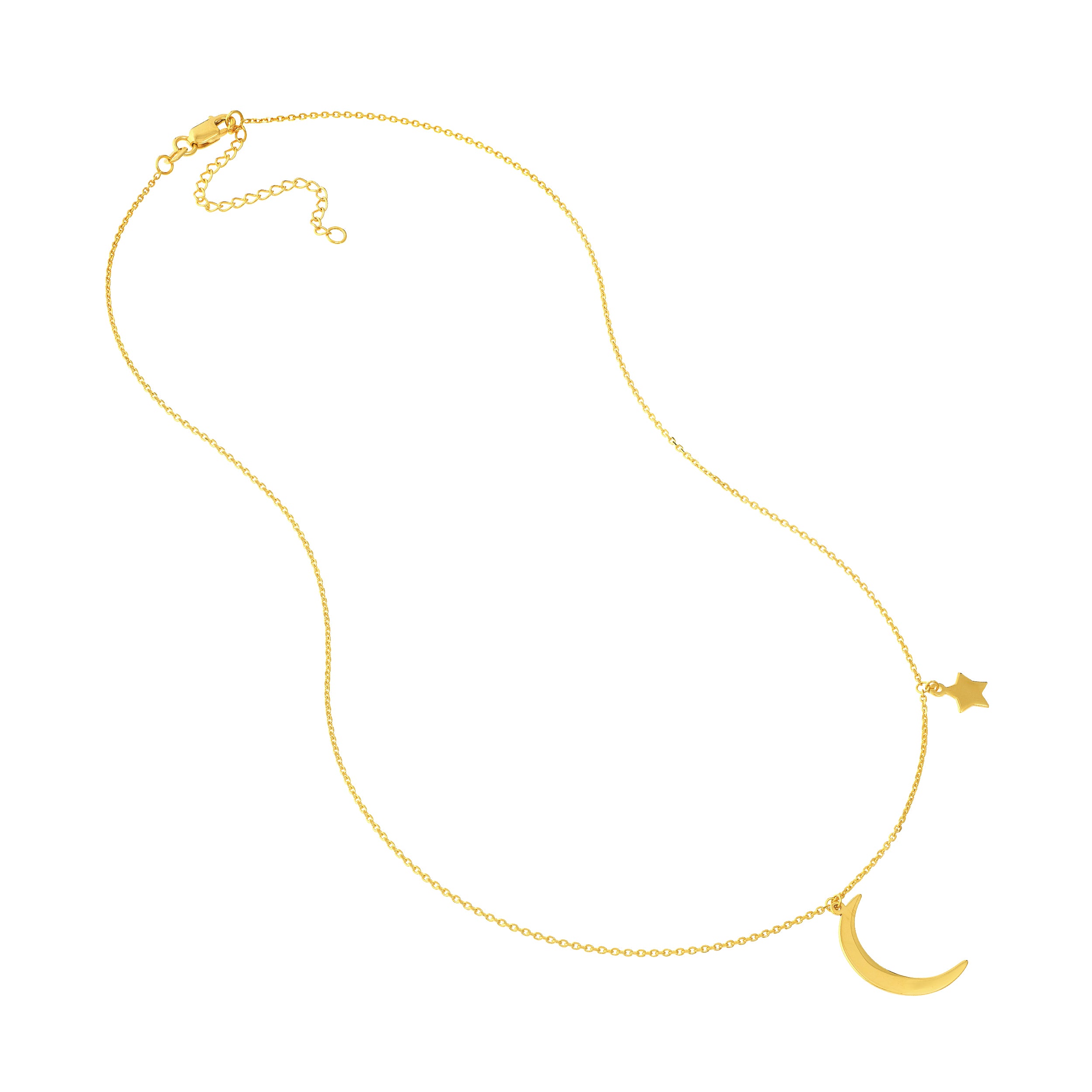 18" STAR MOON PENDANT NECKLACE | 14K YELLOW GOLD | MF031788-14Y - Brownlee Jewelers