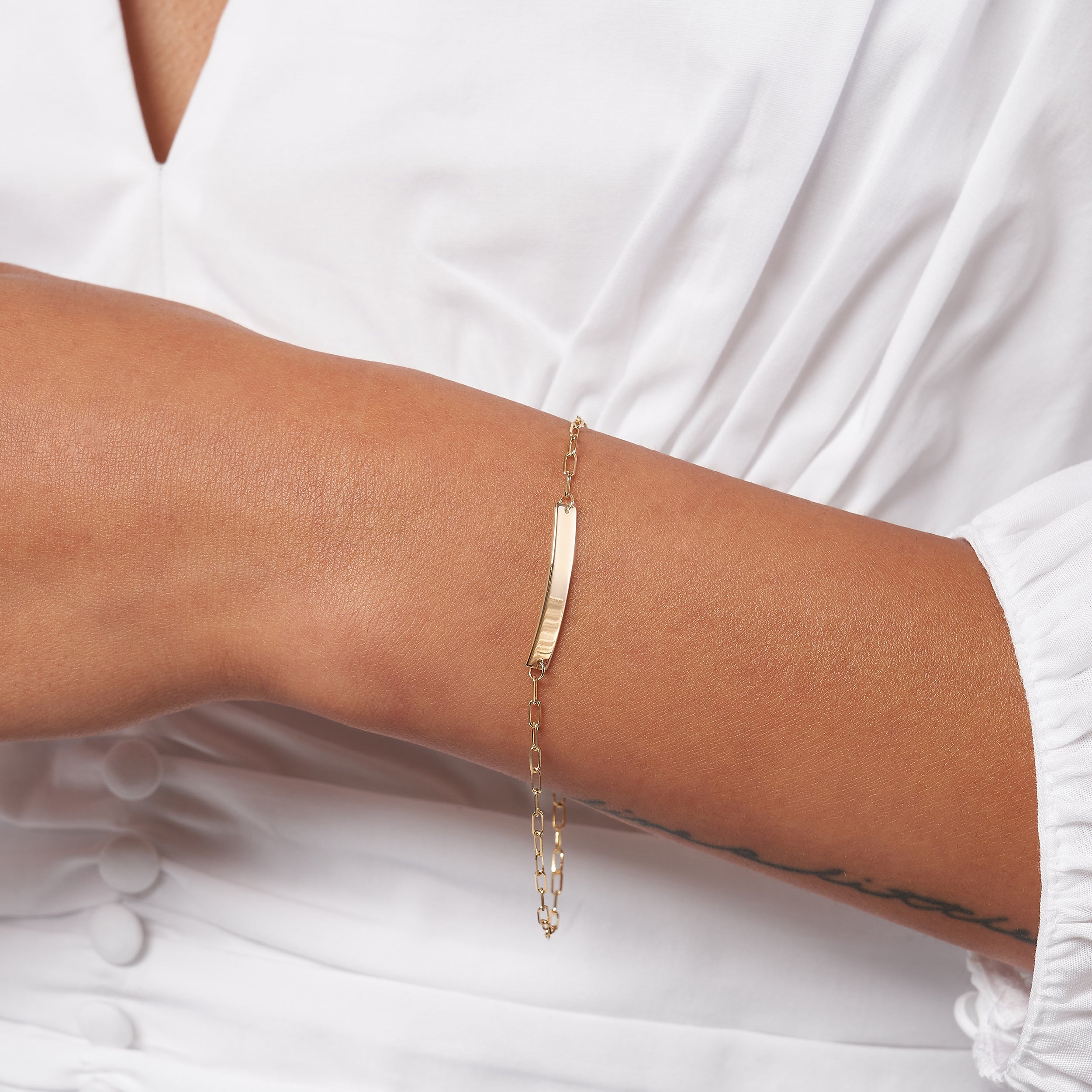 6" ENGRAVABLE BAR ID PAPERCLIP CHAIN BRACELET | 14K YELLOW GOLD | MF034914-14Y - Brownlee Jewelers