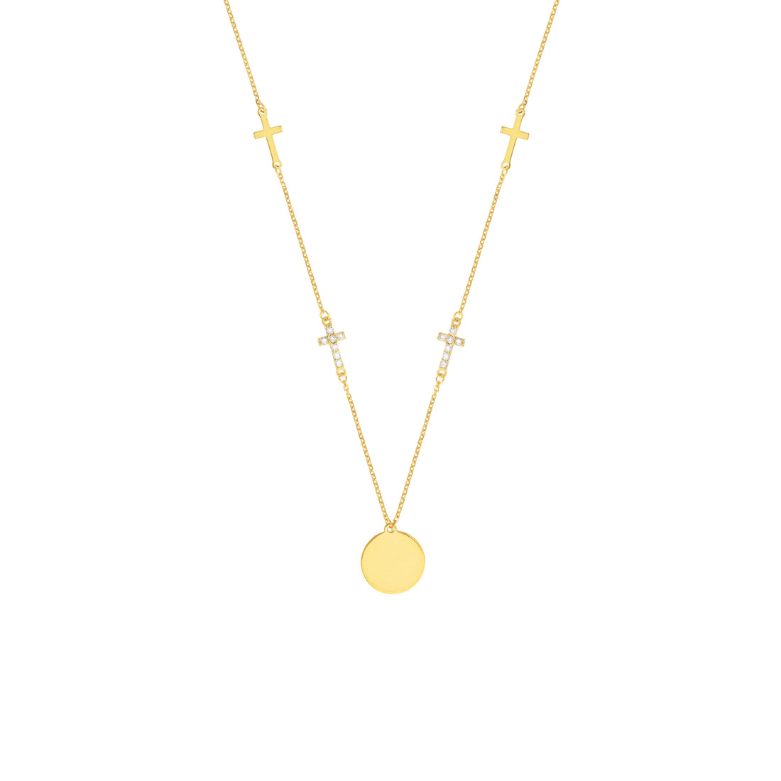 CROSS DISC CUBIC ZIRCONIA PENDANT NECKLACE | 14K YELLOW GOLD | MF035128-14Y - Brownlee Jewelers