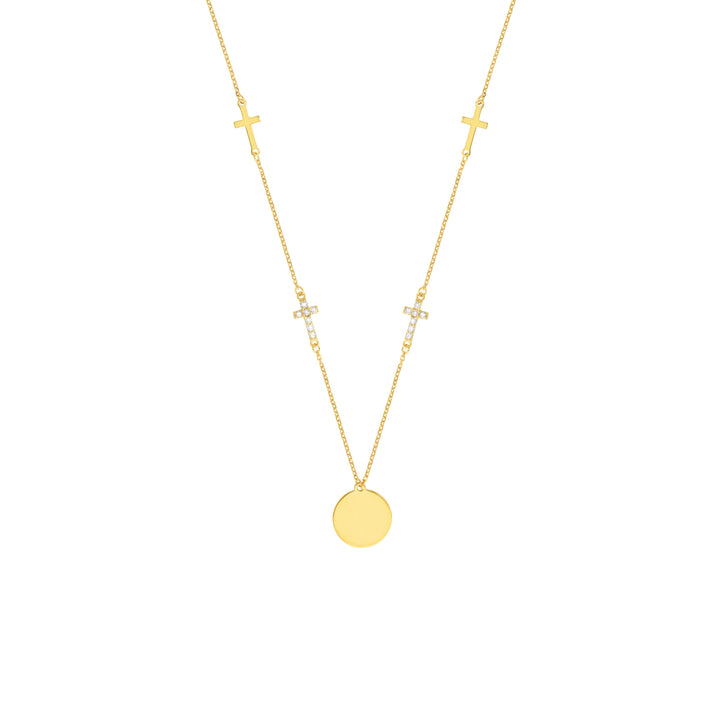 CROSS DISC CUBIC ZIRCONIA PENDANT NECKLACE | 14K YELLOW GOLD | MF035128-14Y - Brownlee Jewelers
