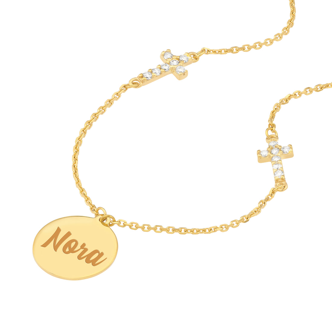 CROSS DISC CUBIC ZIRCONIA PENDANT NECKLACE | 14K YELLOW GOLD | MF035128-14Y - Brownlee Jewelers