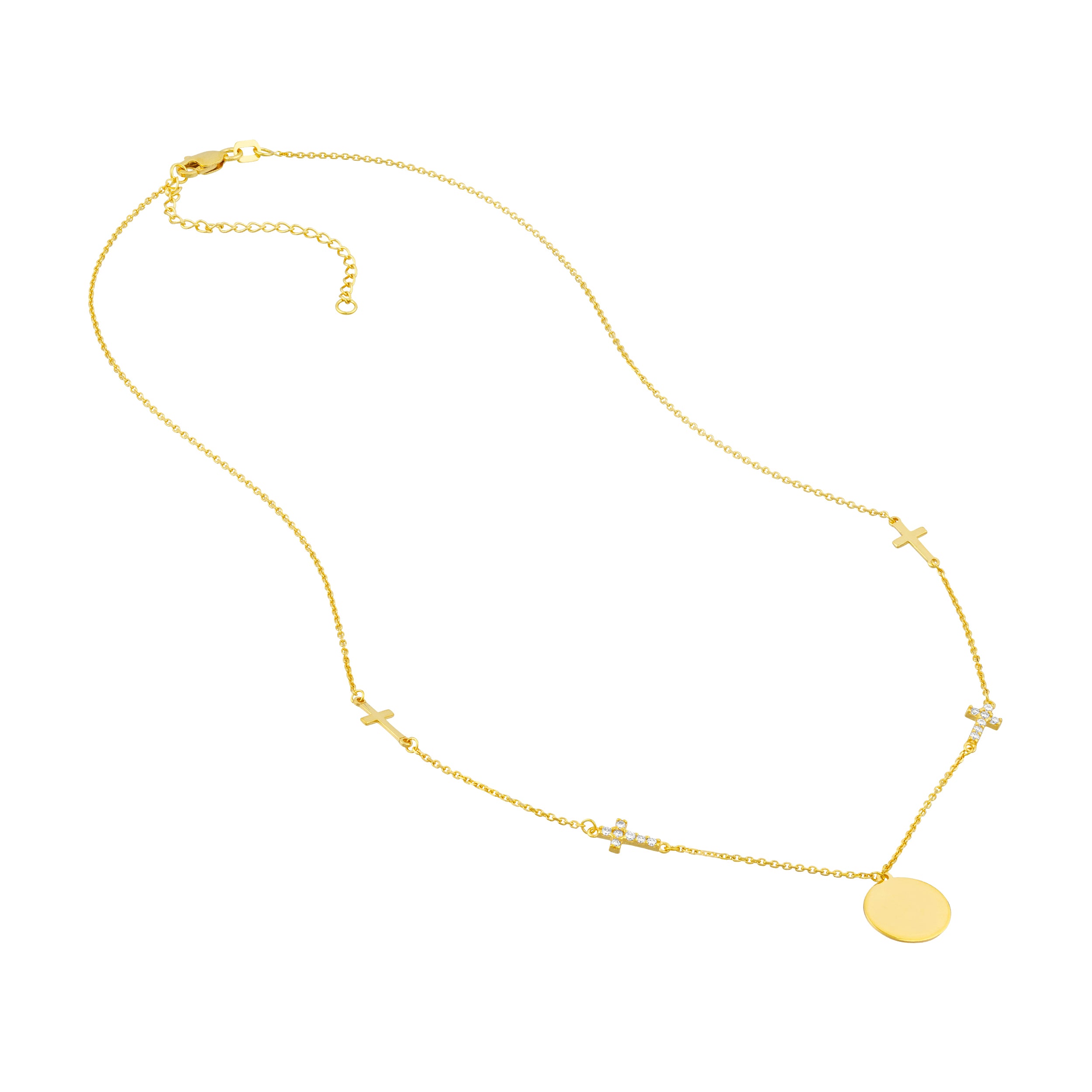 CROSS DISC CUBIC ZIRCONIA PENDANT NECKLACE | 14K YELLOW GOLD | MF035128-14Y - Brownlee Jewelers