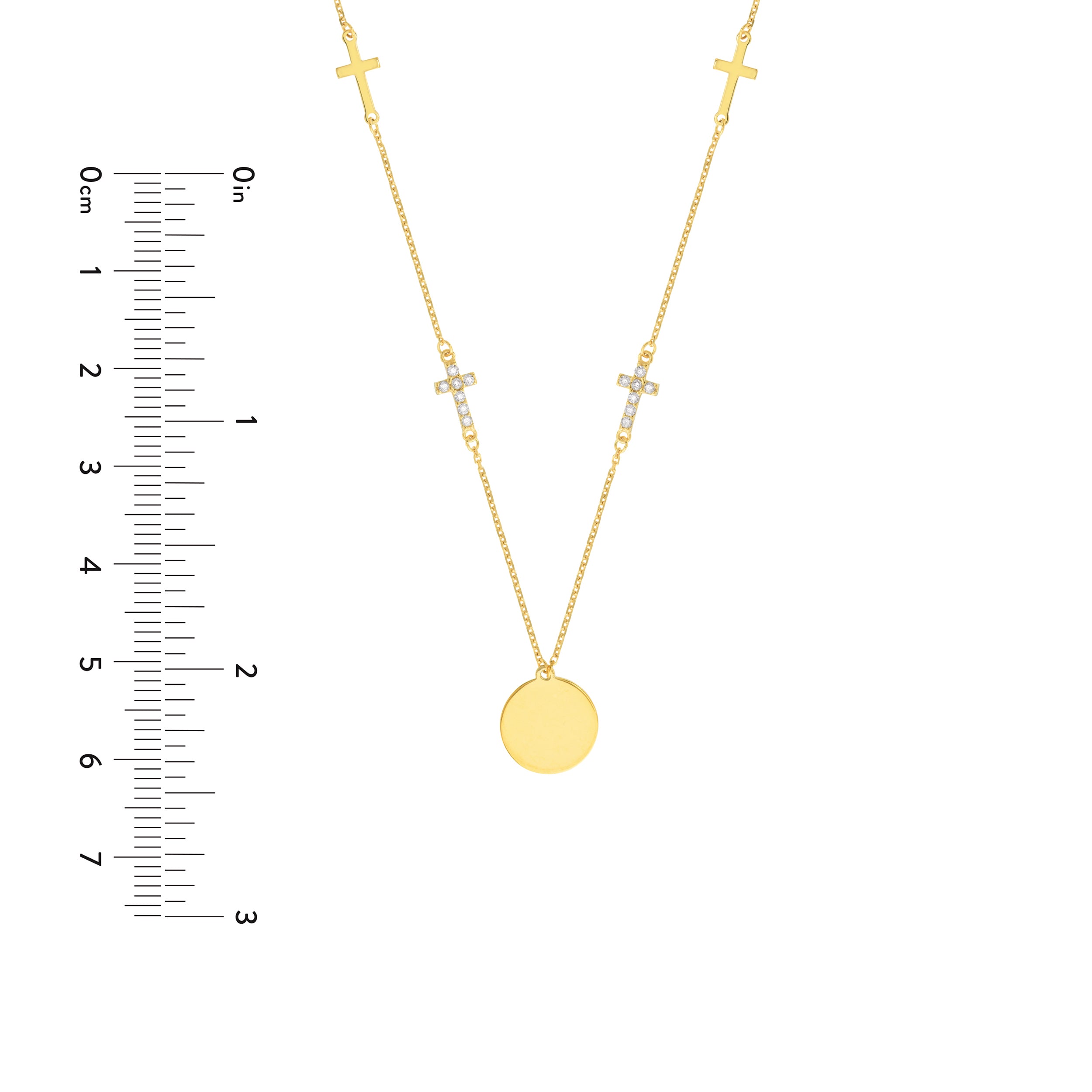 CROSS DISC CUBIC ZIRCONIA PENDANT NECKLACE | 14K YELLOW GOLD | MF035128-14Y - Brownlee Jewelers