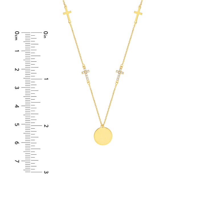 CROSS DISC CUBIC ZIRCONIA PENDANT NECKLACE | 14K YELLOW GOLD | MF035128-14Y - Brownlee Jewelers