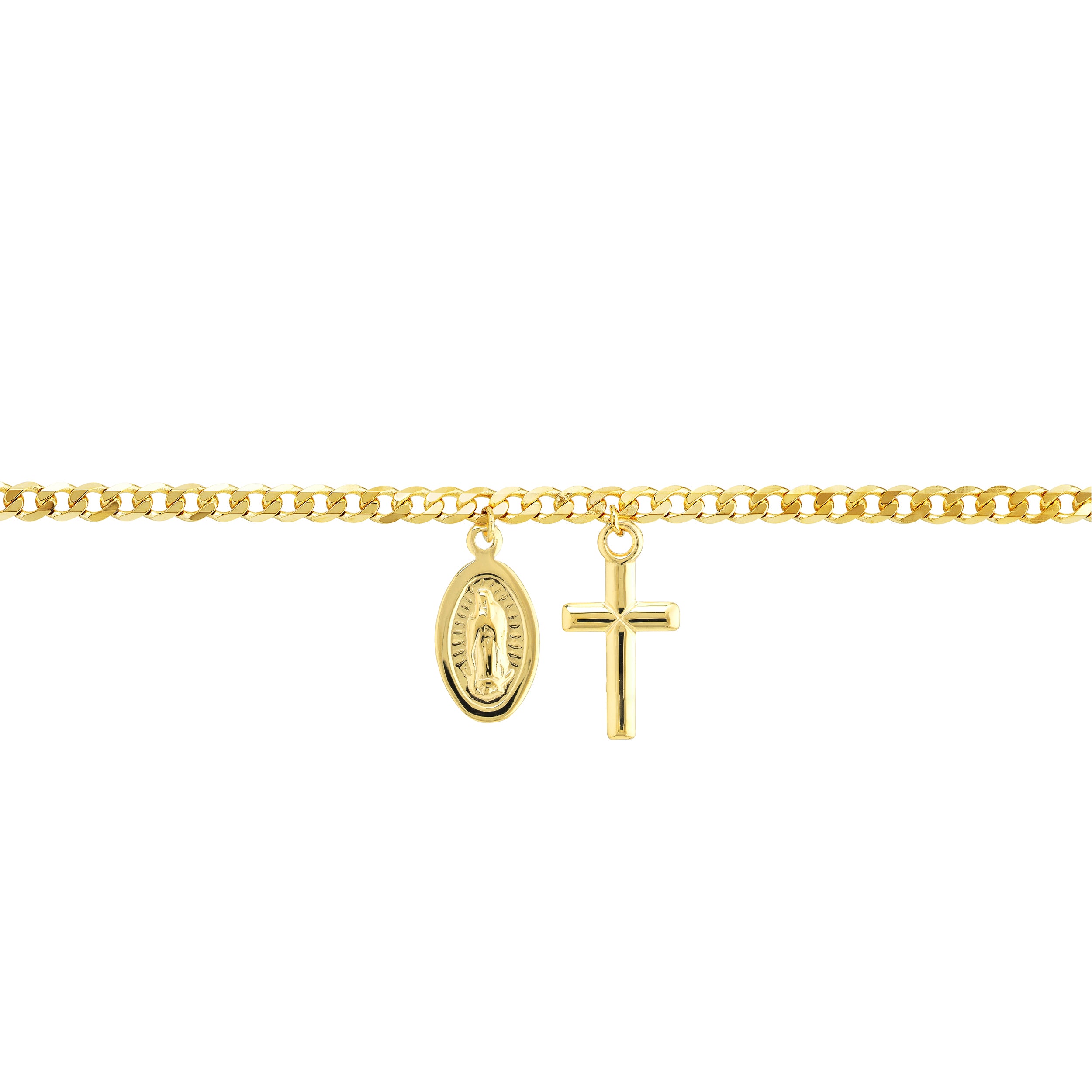 10" ADJUSTABLE VIRGIN MARY CROSS ANKLET | 14K YELLOW GOLD | MF035382-14Y - Brownlee Jewelers