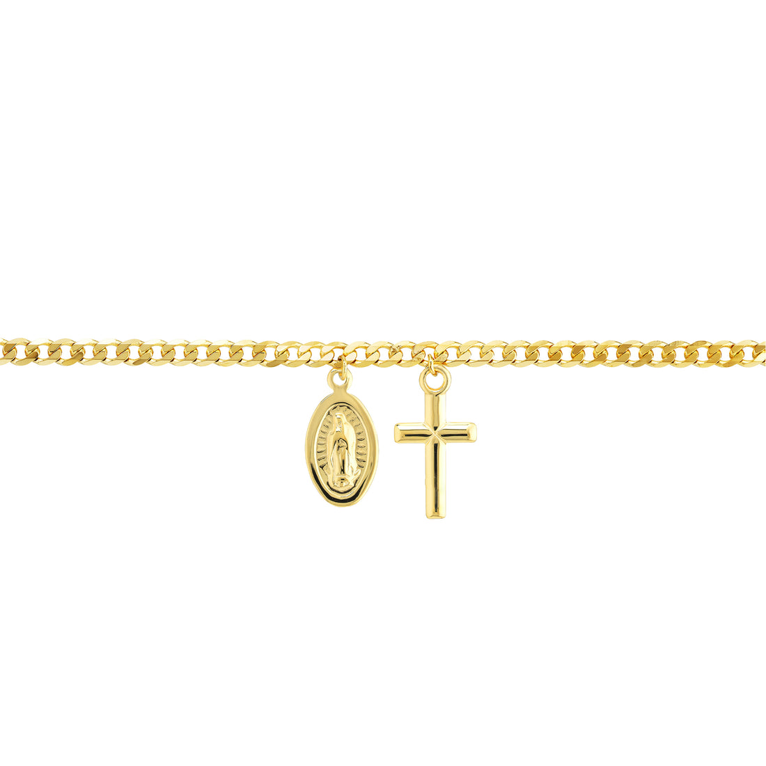 10" ADJUSTABLE VIRGIN MARY CROSS ANKLET | 14K YELLOW GOLD | MF035382-14Y - Brownlee Jewelers