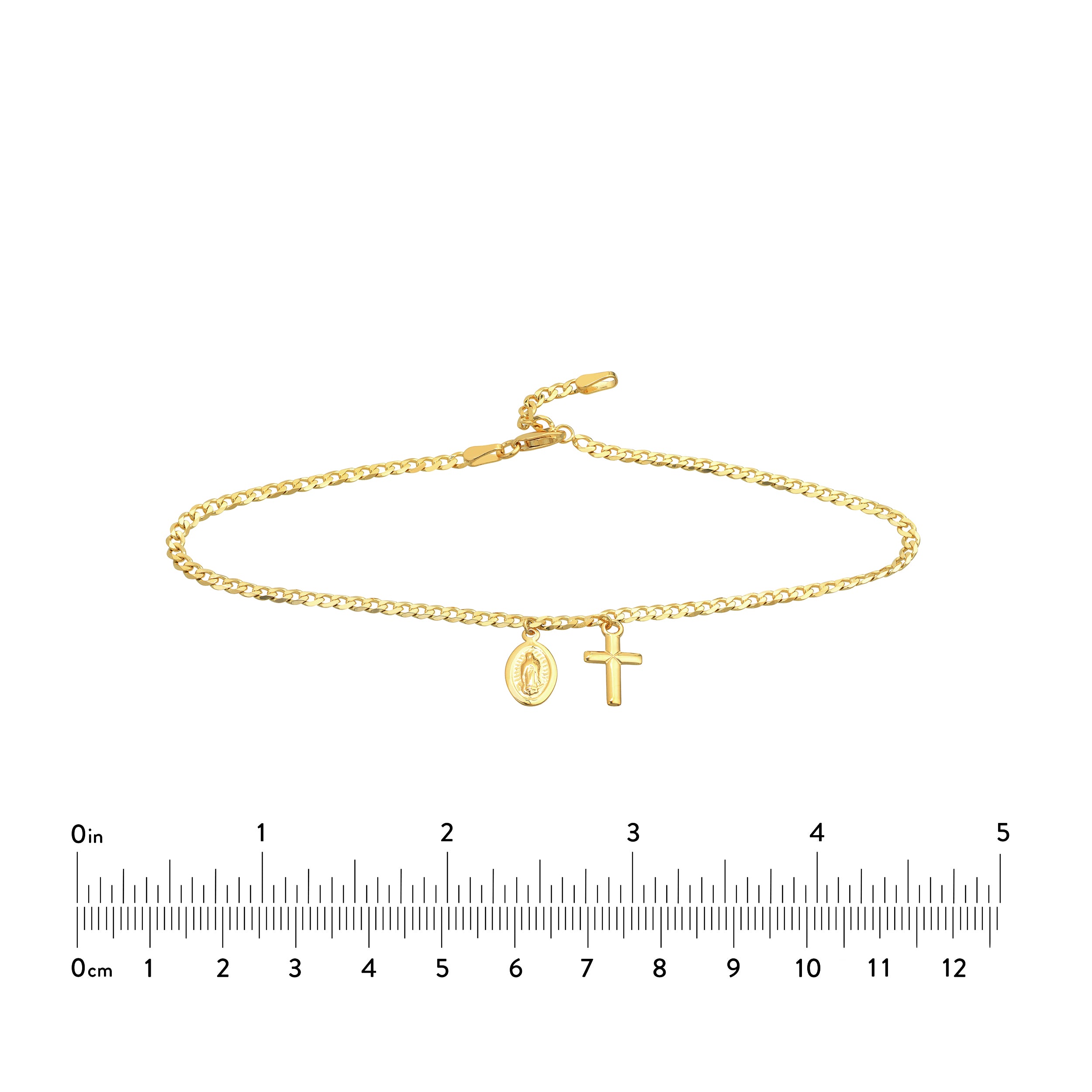 10" ADJUSTABLE VIRGIN MARY CROSS ANKLET | 14K YELLOW GOLD | MF035382-14Y - Brownlee Jewelers