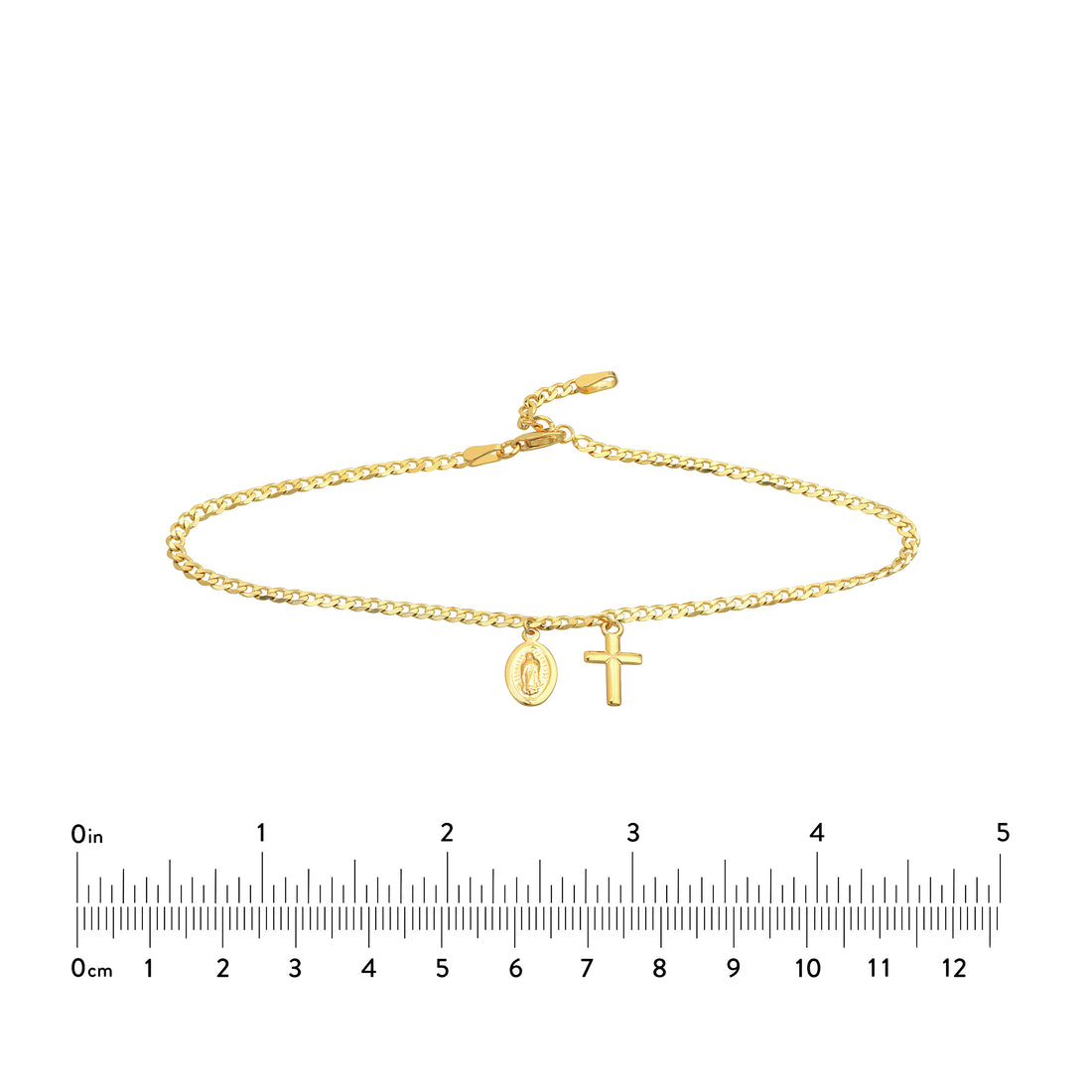 10" ADJUSTABLE VIRGIN MARY CROSS ANKLET | 14K YELLOW GOLD | MF035382-14Y - Brownlee Jewelers