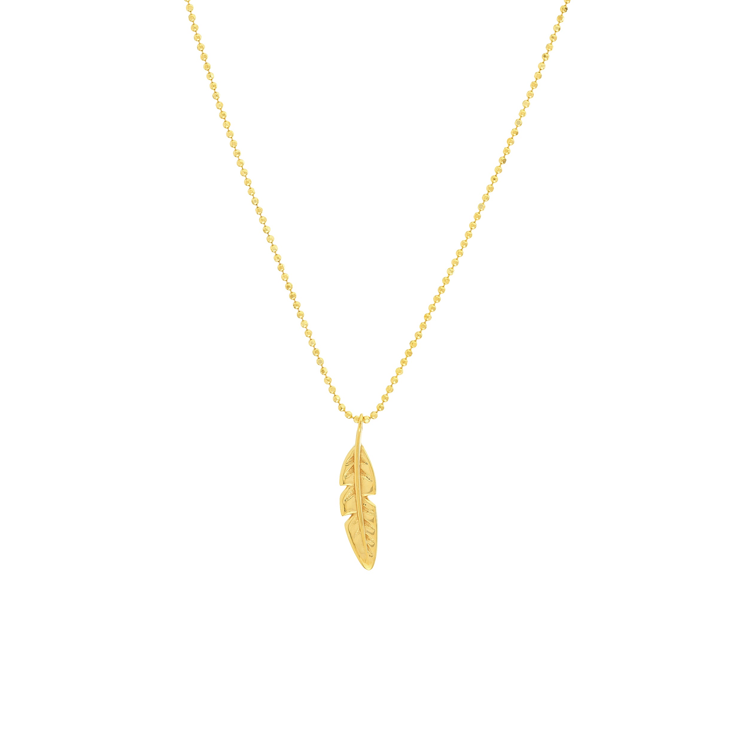 18" FEATHER PENDANT NECKLACE | 14K YELLOW GOLD | MF037065-14Y - Brownlee Jewelers
