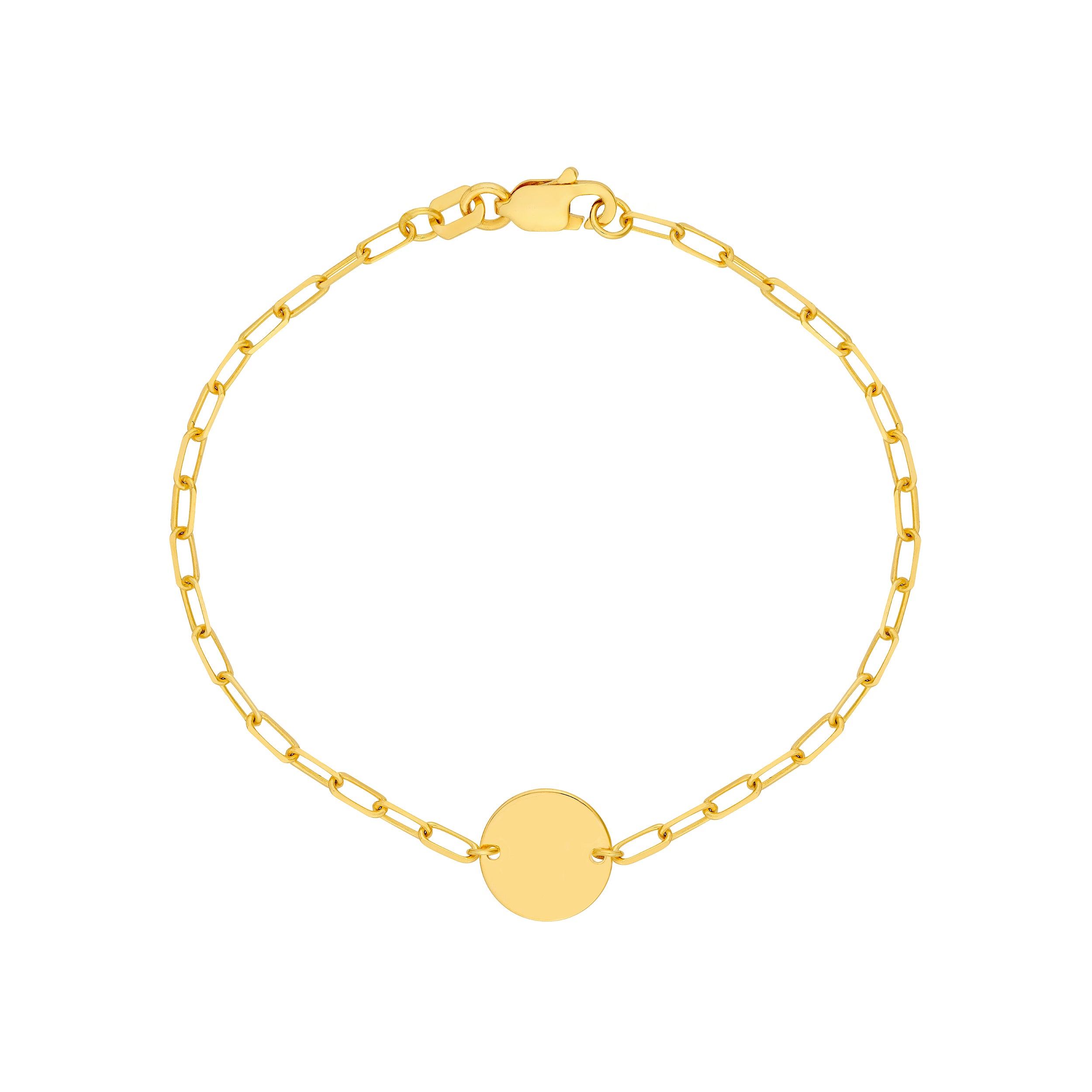 6" HEART ROUND DISC PAPERCLIP CHAIN BRACELET | 14K YELLOW GOLD | MF037409-14Y - Brownlee Jewelers