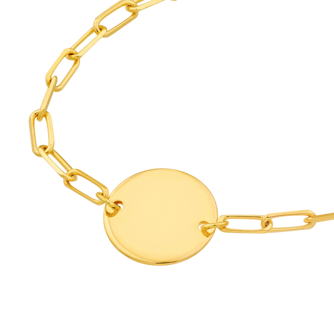6" HEART ROUND DISC PAPERCLIP CHAIN BRACELET | 14K YELLOW GOLD | MF037409-14Y - Brownlee Jewelers