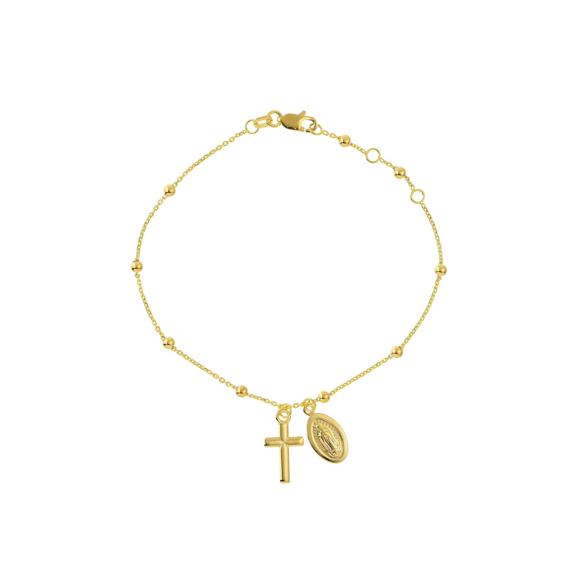 7.25" ADJUSTABLE CROSS BEAD CHAIN BRACELET | 14K YELLOW GOLD | MF037482-14Y - Brownlee Jewelers