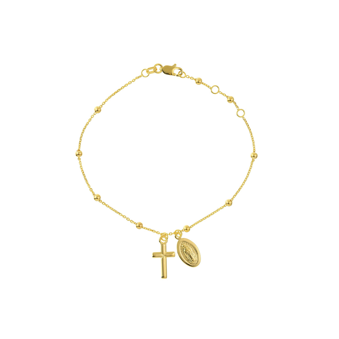 7.25" ADJUSTABLE CROSS BEAD CHAIN BRACELET | 14K YELLOW GOLD | MF037482-14Y - Brownlee Jewelers
