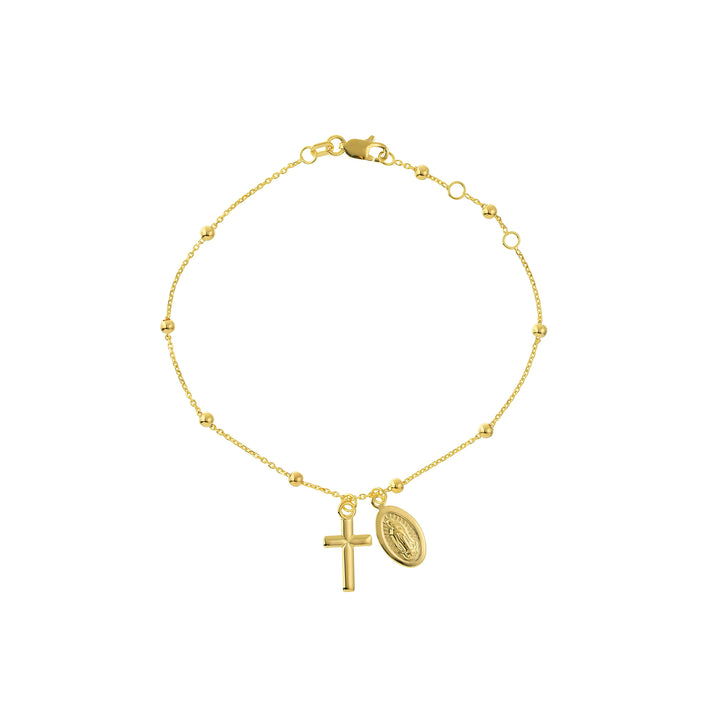7.25" ADJUSTABLE CROSS BEAD CHAIN BRACELET | 14K YELLOW GOLD | MF037482-14Y - Brownlee Jewelers