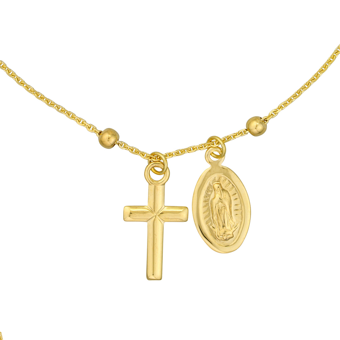 7.25" ADJUSTABLE CROSS BEAD CHAIN BRACELET | 14K YELLOW GOLD | MF037482-14Y - Brownlee Jewelers