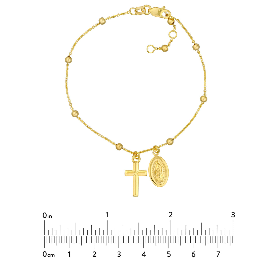 7.25" ADJUSTABLE CROSS BEAD CHAIN BRACELET | 14K YELLOW GOLD | MF037482-14Y - Brownlee Jewelers