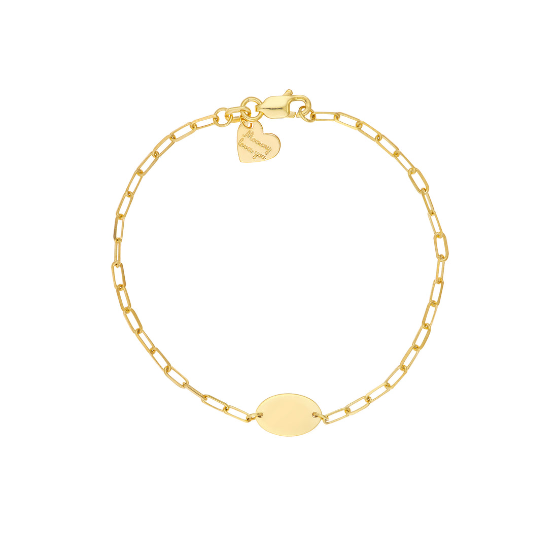 6" HEART OVAL DISC PAPERCLIP CHAIN BRACELET | 14K YELLOW GOLD | MF037611-14Y - Brownlee Jewelers
