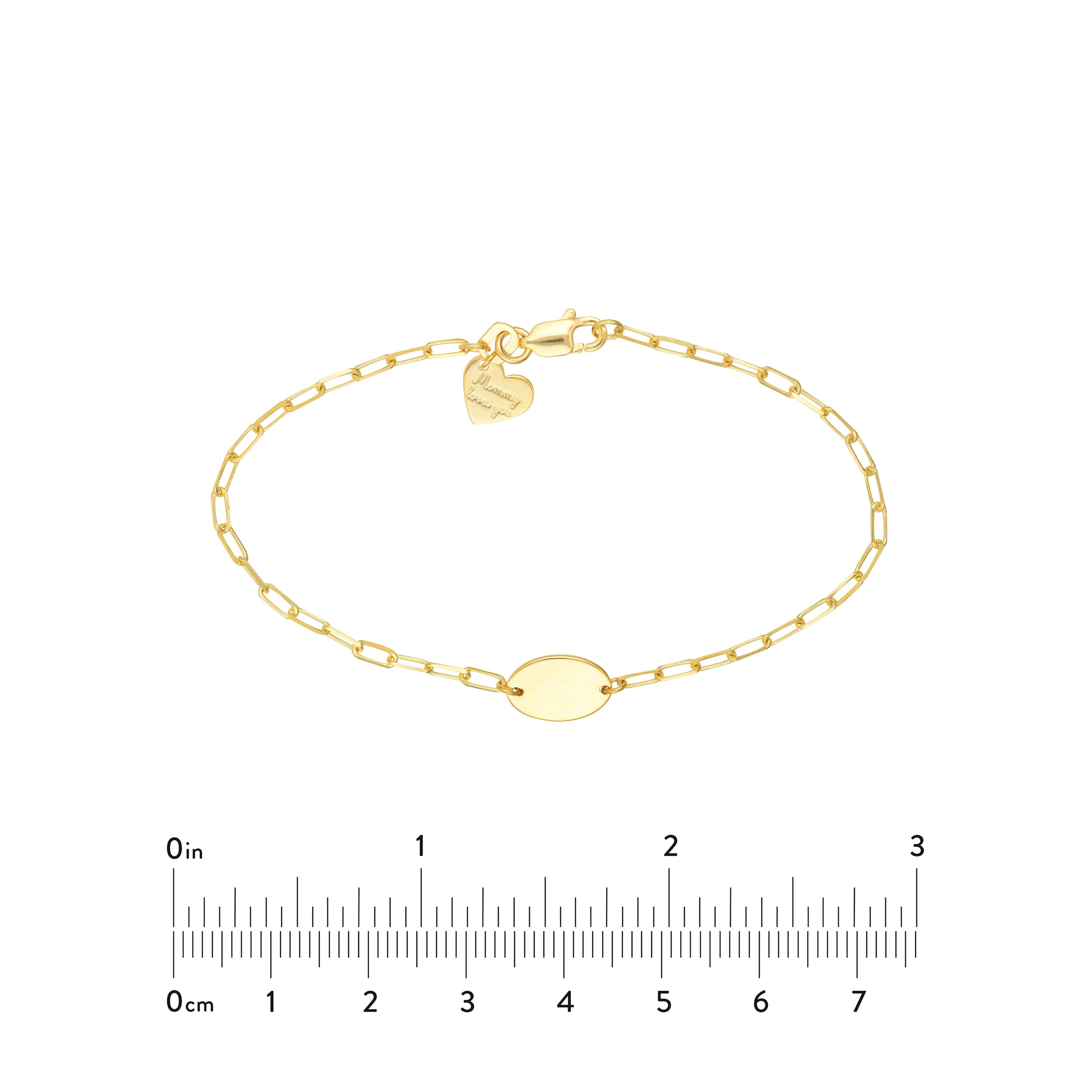 6" HEART OVAL DISC PAPERCLIP CHAIN BRACELET | 14K YELLOW GOLD | MF037611-14Y - Brownlee Jewelers