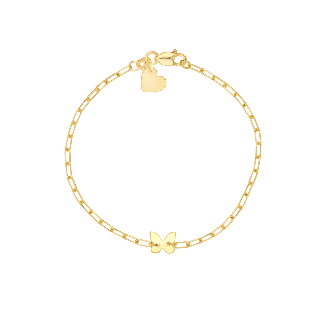 6" HEART BUTTERFLY PAPERCLIP CHAIN BRACELET | 14K YELLOW GOLD | MF037614-14Y - Brownlee Jewelers