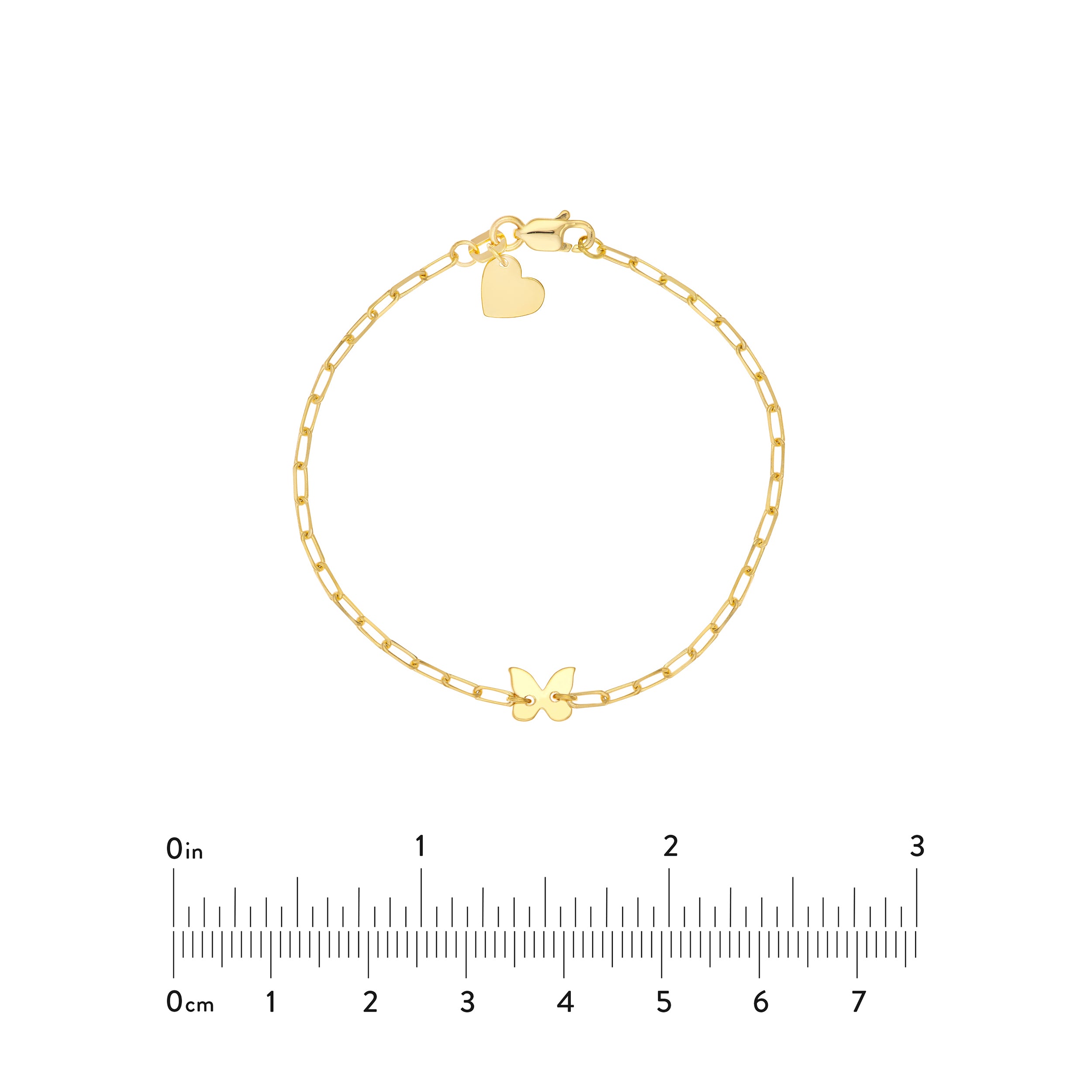 6" HEART BUTTERFLY PAPERCLIP CHAIN BRACELET | 14K YELLOW GOLD | MF037614-14Y - Brownlee Jewelers