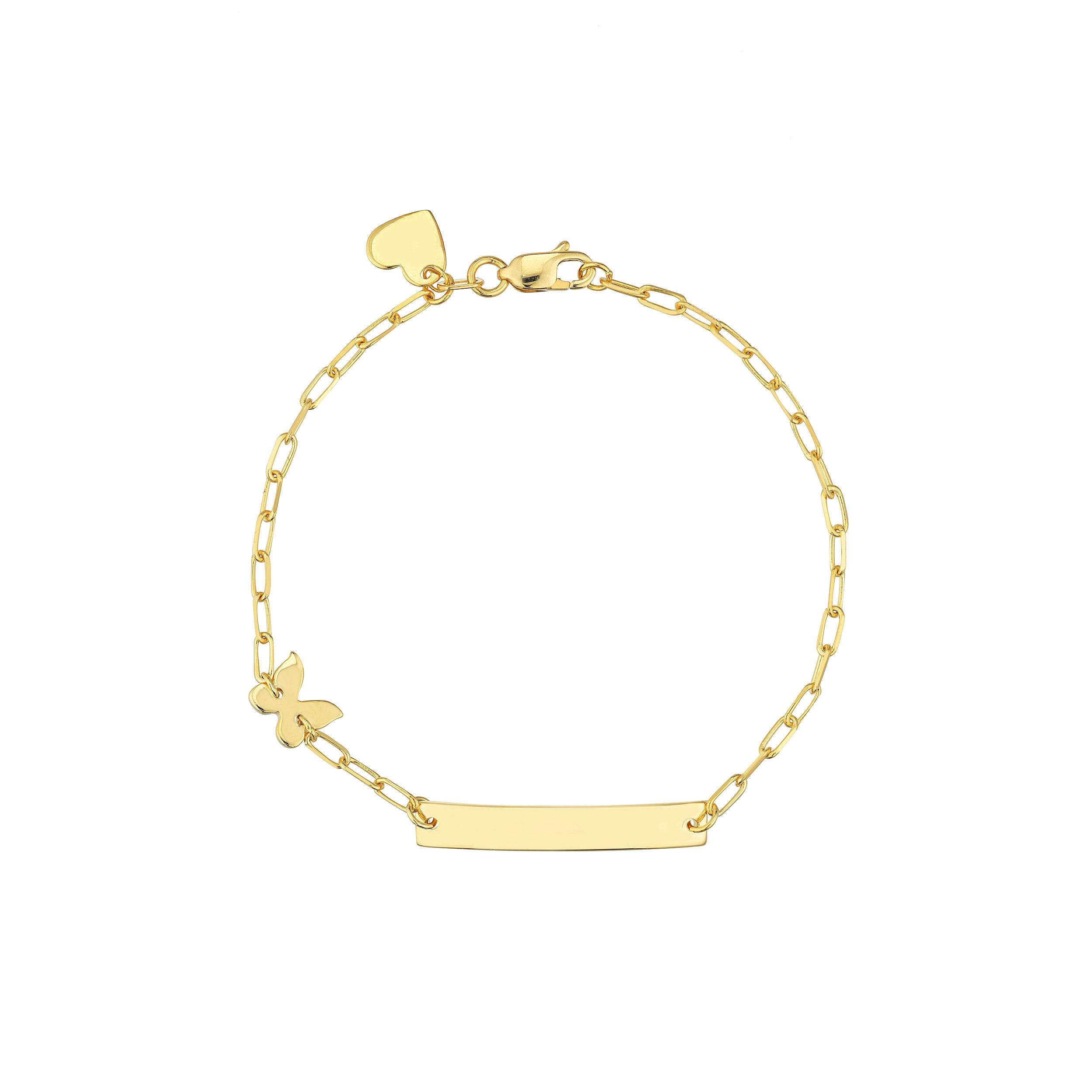 6" HEART ID BUTTERFLY PAPERCLIP CHAIN BRACELET | 14K YELLOW GOLD | MF037657-14Y - Brownlee Jewelers