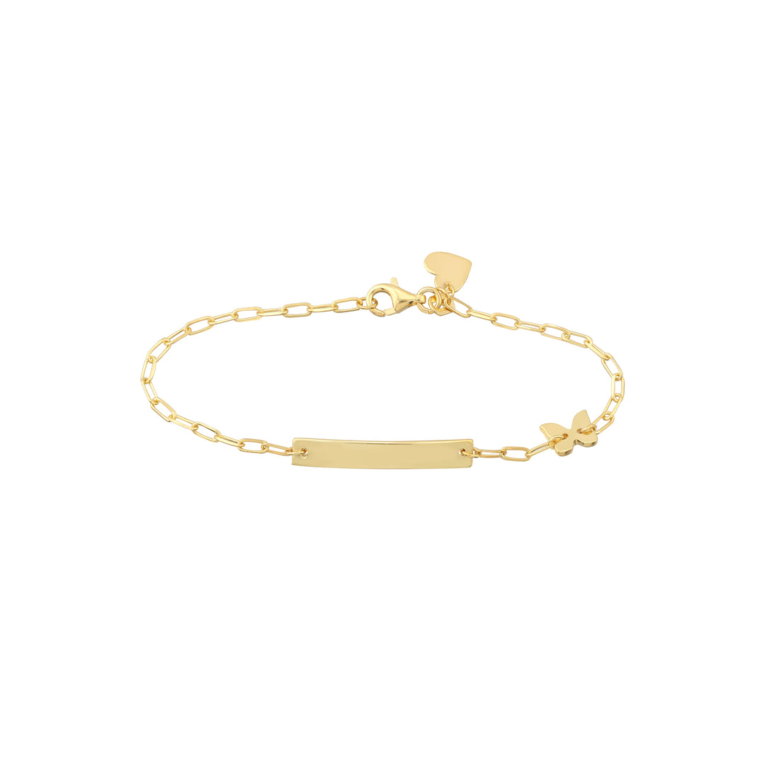 6" HEART ID BUTTERFLY PAPERCLIP CHAIN BRACELET | 14K YELLOW GOLD | MF037657-14Y - Brownlee Jewelers