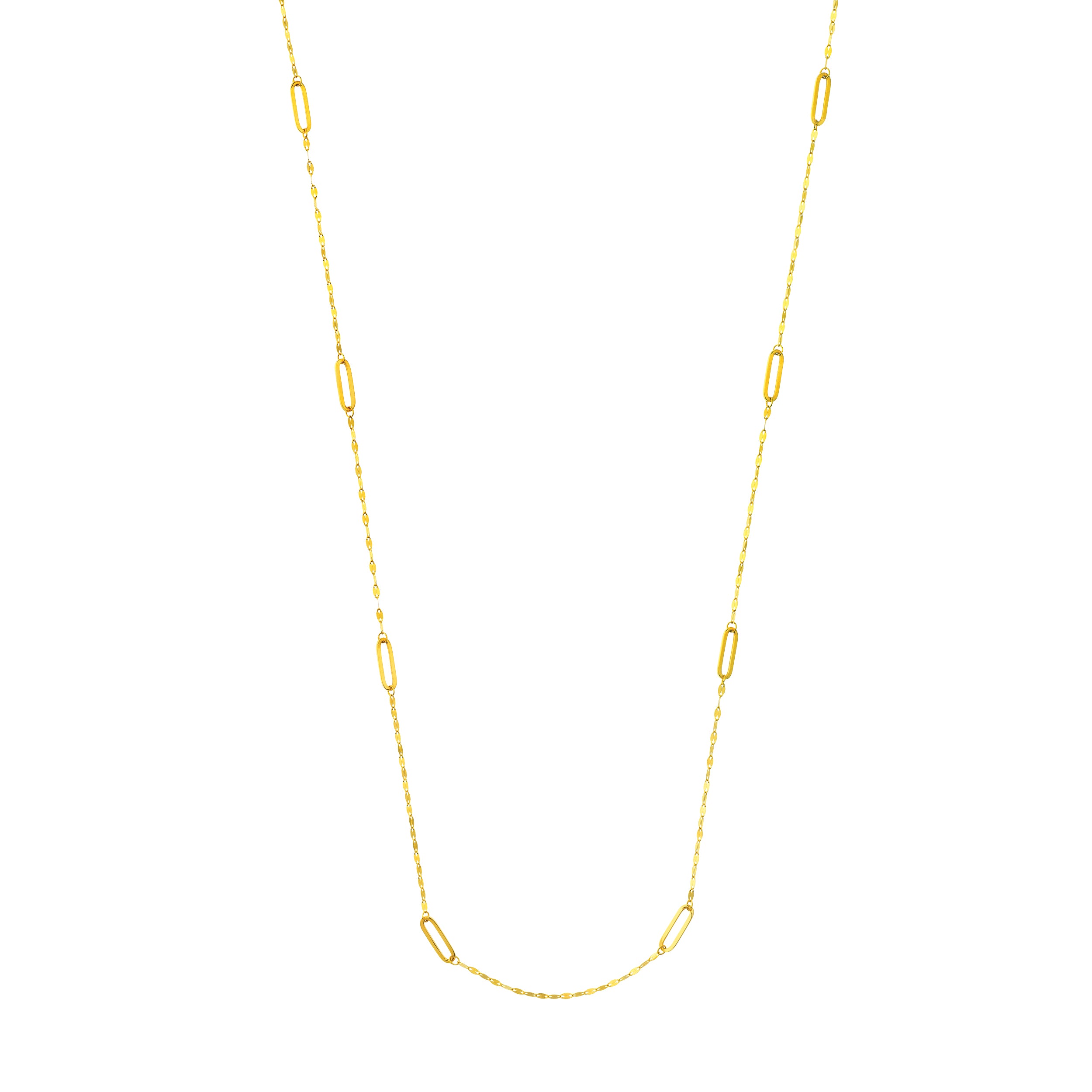 36" LONG LINK STATION PAPERCLIP CHAIN NECKLACE | 14K YELLOW GOLD | MF037706-14Y - Brownlee Jewelers