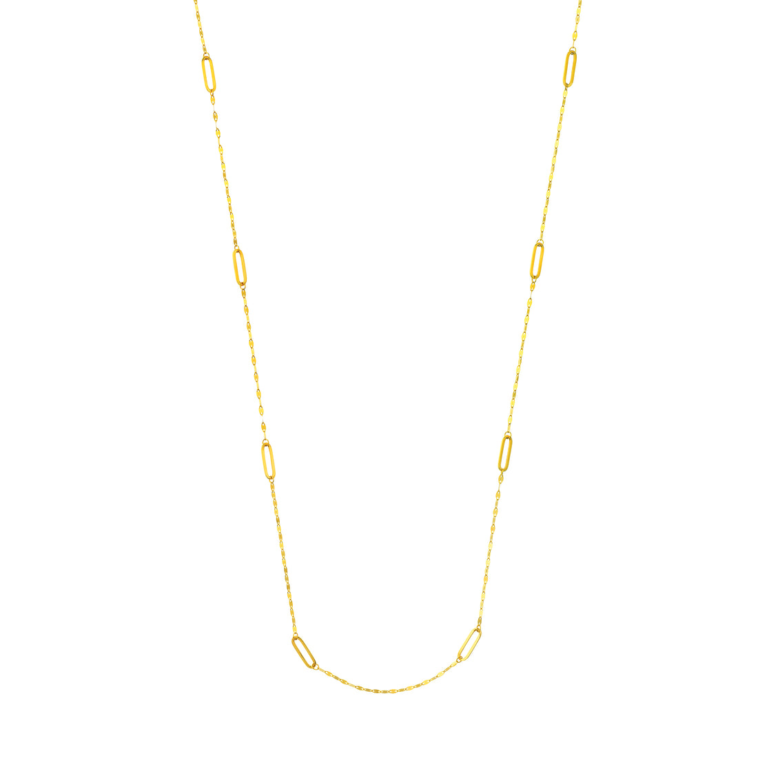 36" LONG LINK STATION PAPERCLIP CHAIN NECKLACE | 14K YELLOW GOLD | MF037706-14Y - Brownlee Jewelers