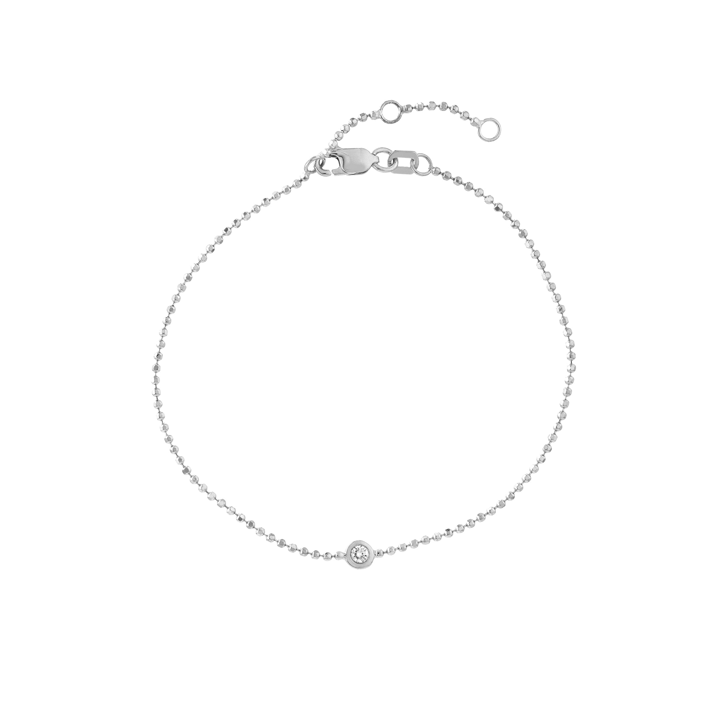 7.25" ADJUSTABLE DIAMOND-CUT DIAMOND BEAD CHAIN BRACELET | 14K WHITE GOLD | MF037947-14B - Brownlee Jewelers