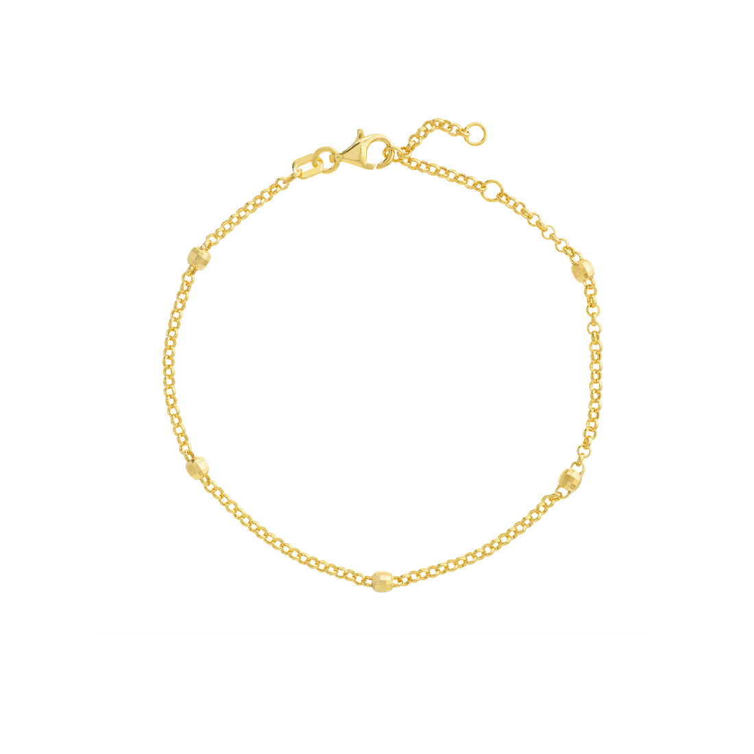 7.25" 3MM ADJUSTABLE DIAMOND-CUT STATION BEAD CHAIN BRACELET | 14K YELLOW GOLD | MF038438-14Y - Brownlee Jewelers