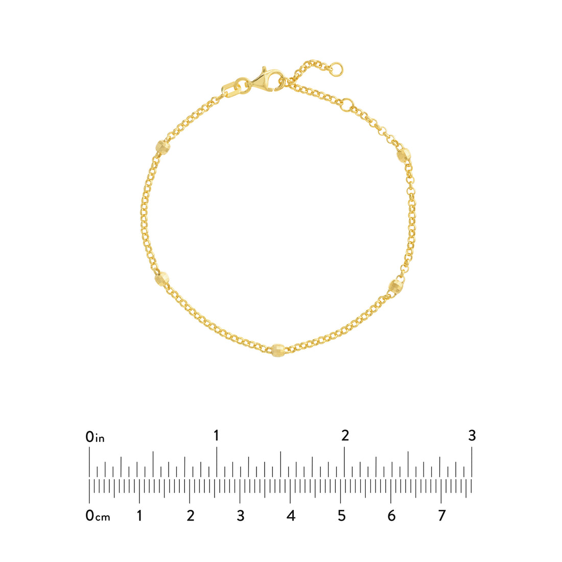 7.25" 3MM ADJUSTABLE DIAMOND-CUT STATION BEAD CHAIN BRACELET | 14K YELLOW GOLD | MF038438-14Y - Brownlee Jewelers