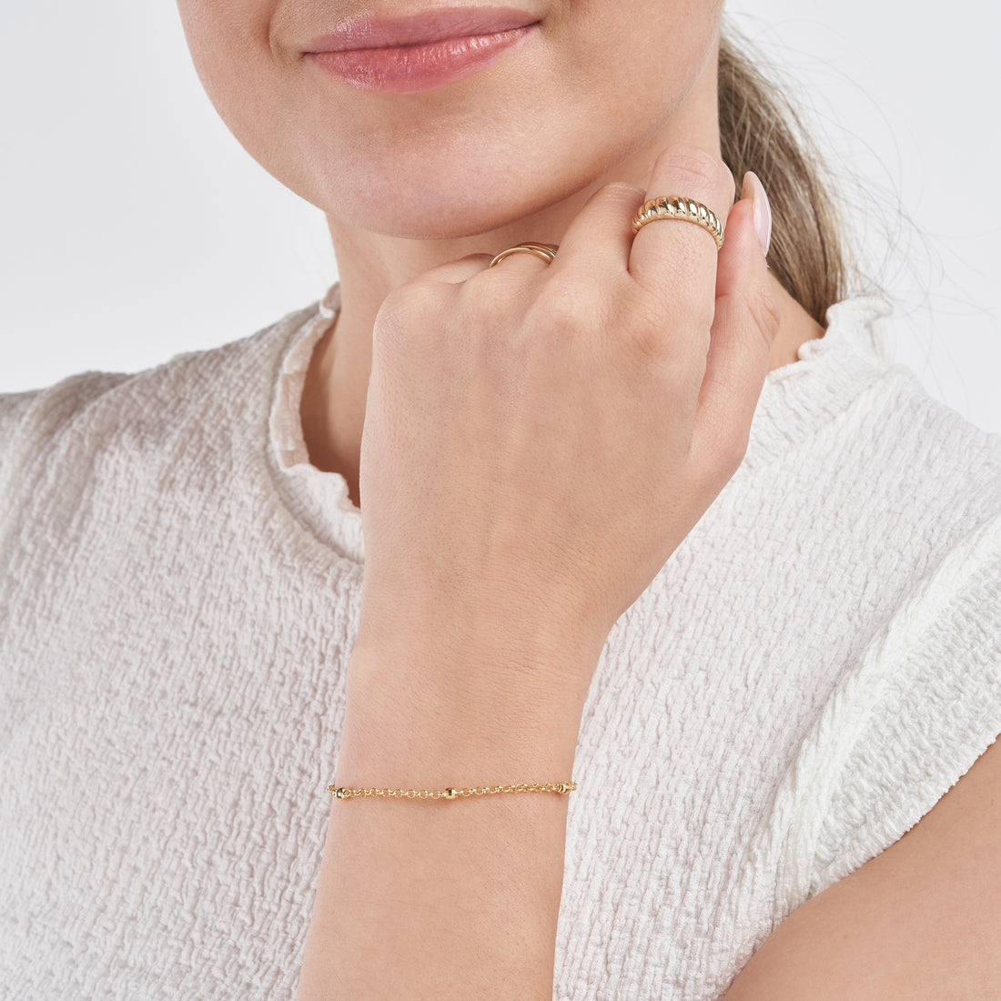 7.25" 3MM ADJUSTABLE DIAMOND-CUT STATION BEAD CHAIN BRACELET | 14K YELLOW GOLD | MF038438-14Y - Brownlee Jewelers