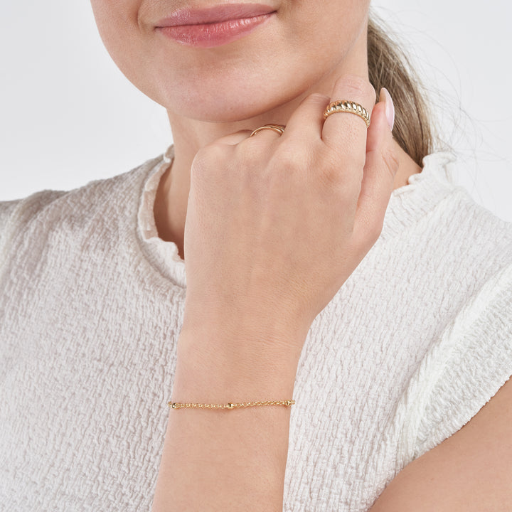 7.25" 3MM ADJUSTABLE DIAMOND-CUT STATION BEAD CHAIN BRACELET | 14K YELLOW GOLD | MF038438-14Y - Brownlee Jewelers