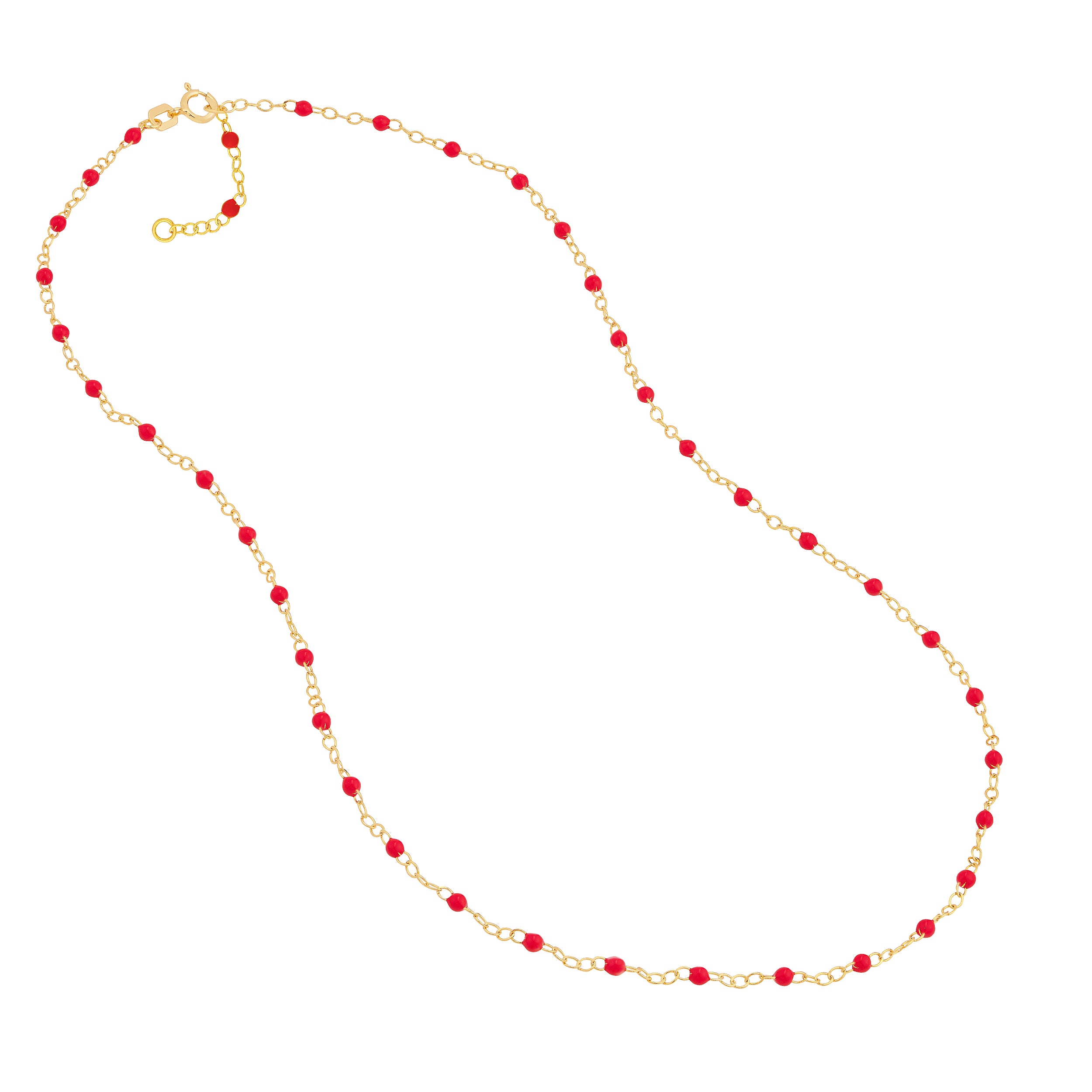 18" RED ENAMEL BEAD CHAIN NECKLACE | 14K YELLOW GOLD | MF040517-14Y - Brownlee Jewelers