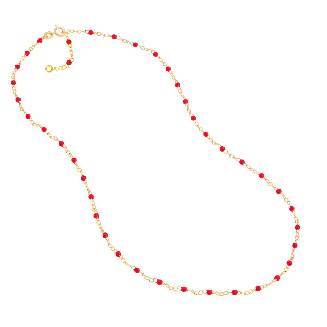 18" RED ENAMEL BEAD CHAIN NECKLACE | 14K YELLOW GOLD | MF040517-14Y - Brownlee Jewelers