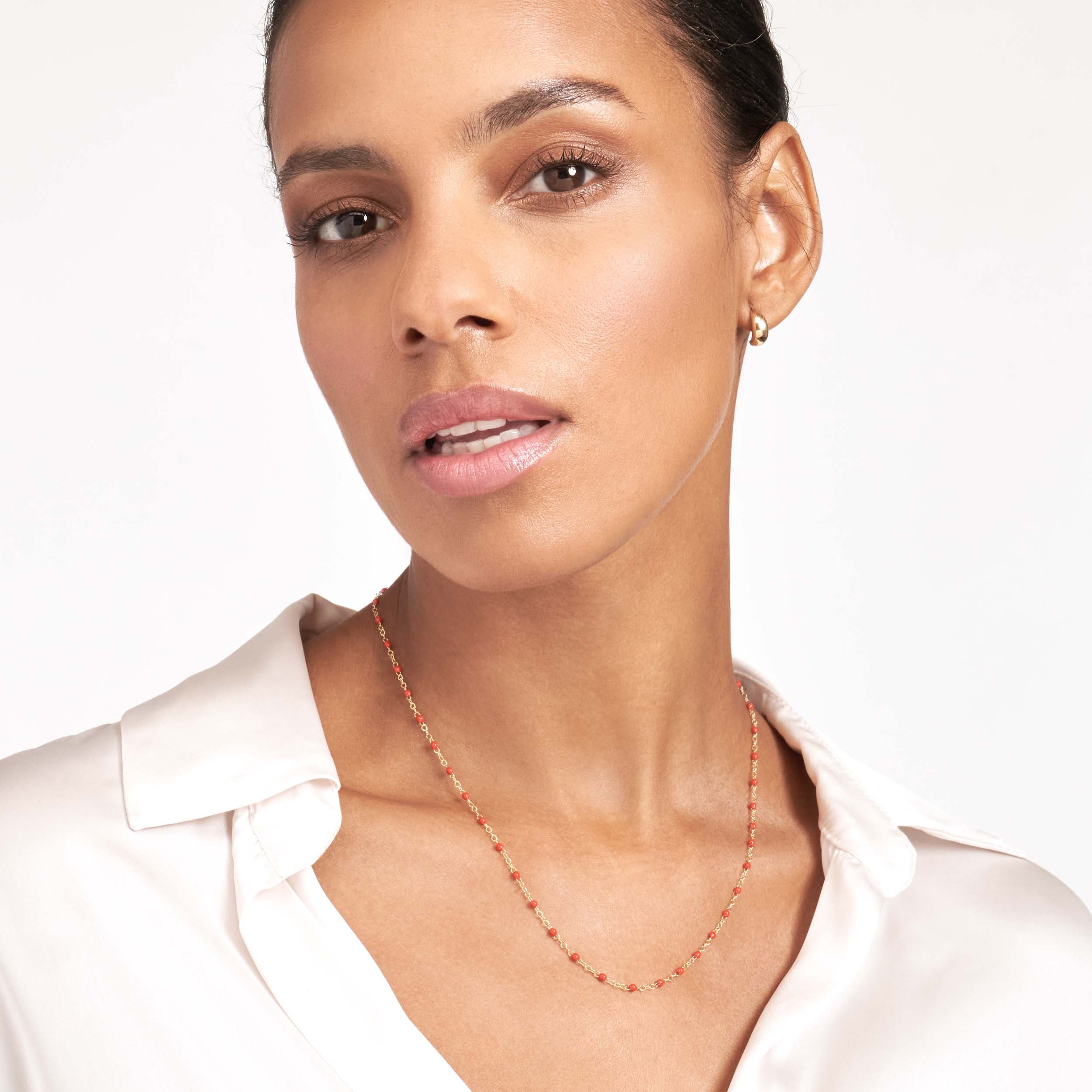 18" RED ENAMEL BEAD CHAIN NECKLACE | 14K YELLOW GOLD | MF040517-14Y - Brownlee Jewelers