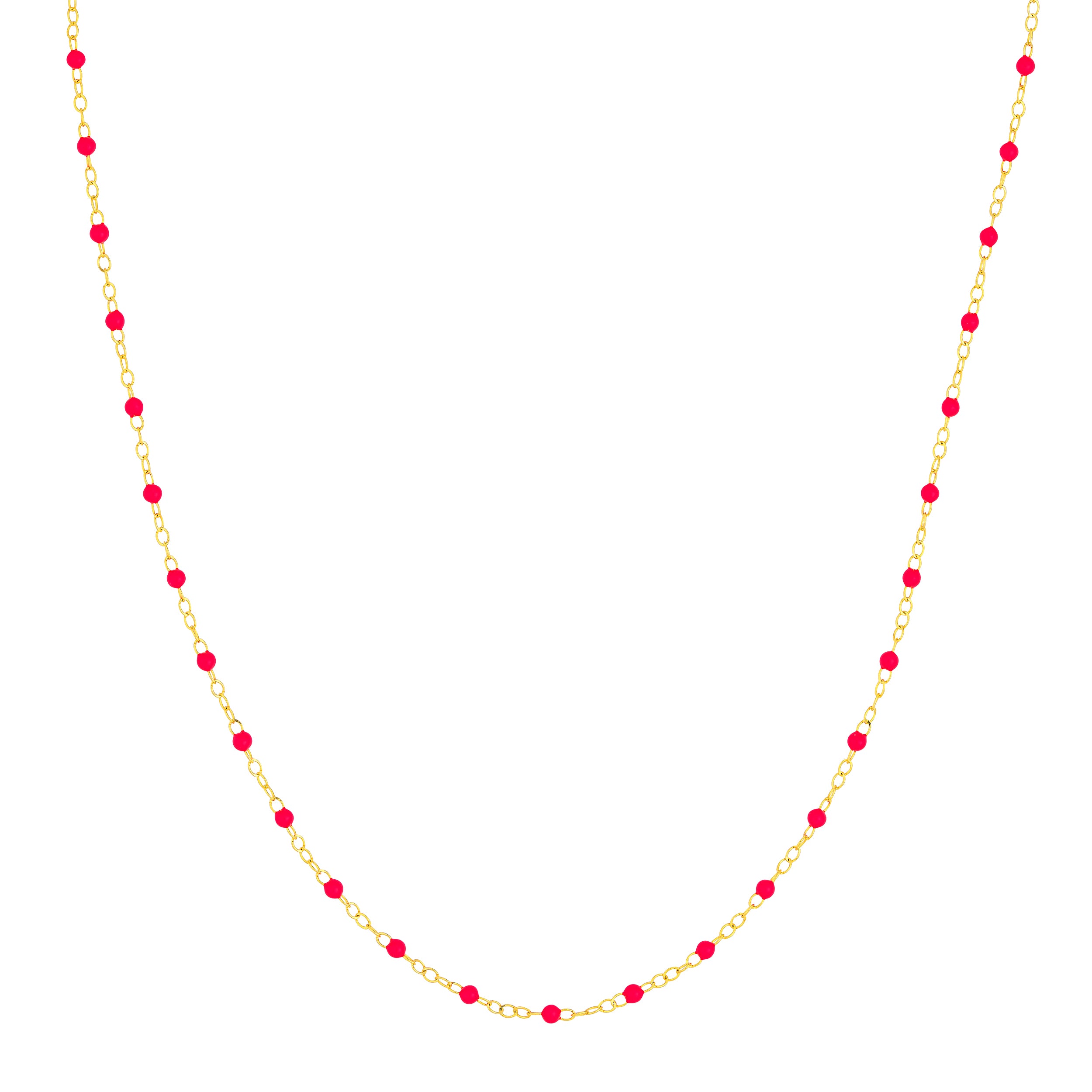 18" NEON PINK ENAMEL BEAD CHAIN NECKLACE | 14K YELLOW GOLD | MF040537-14Y - Brownlee Jewelers
