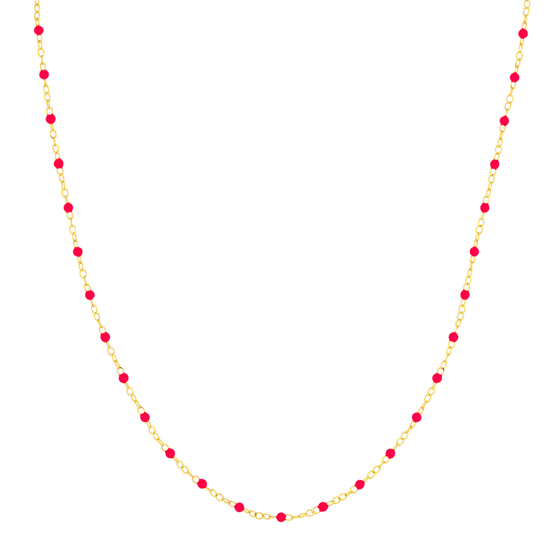 18" NEON PINK ENAMEL BEAD CHAIN NECKLACE | 14K YELLOW GOLD | MF040537-14Y - Brownlee Jewelers