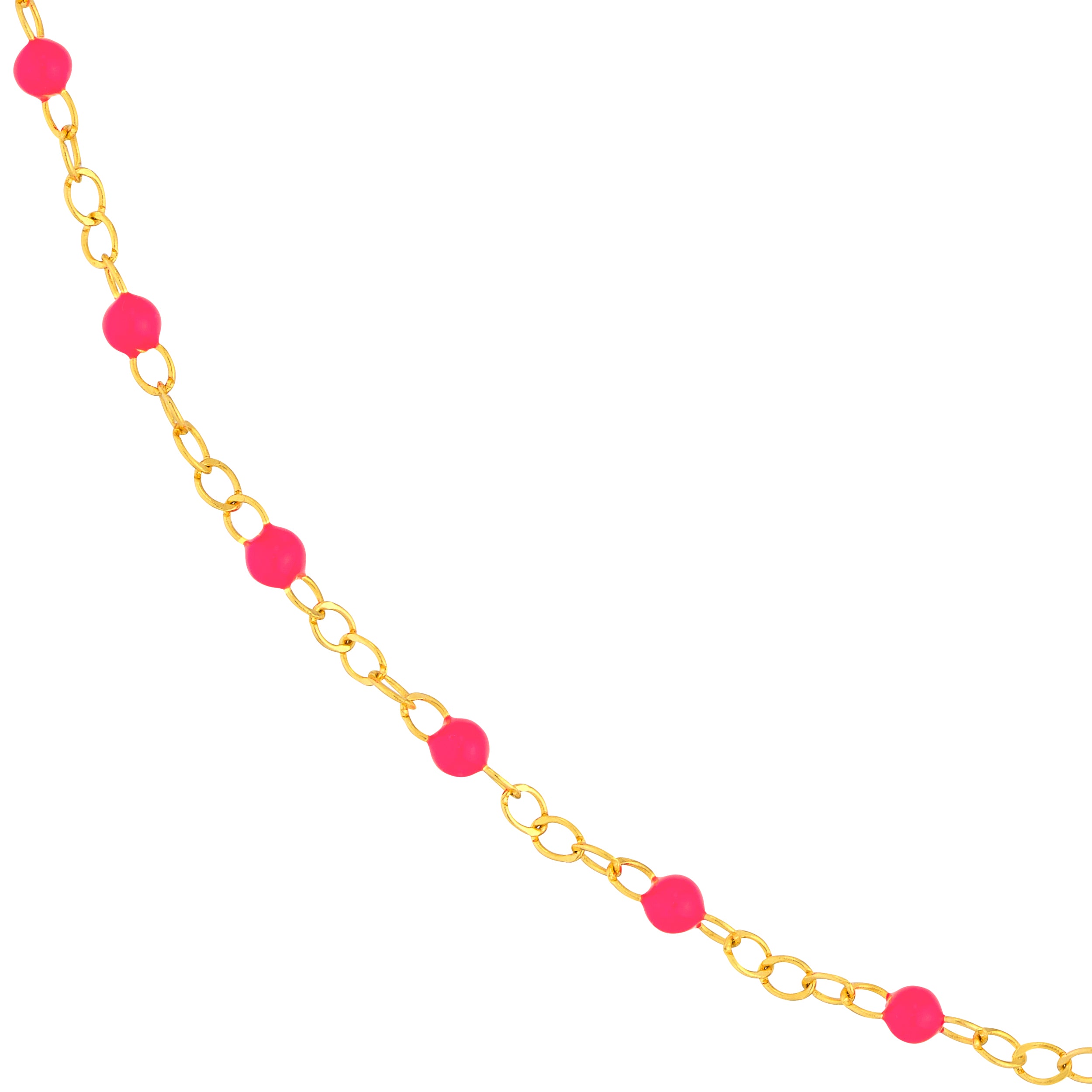 18" NEON PINK ENAMEL BEAD CHAIN NECKLACE | 14K YELLOW GOLD | MF040537-14Y - Brownlee Jewelers